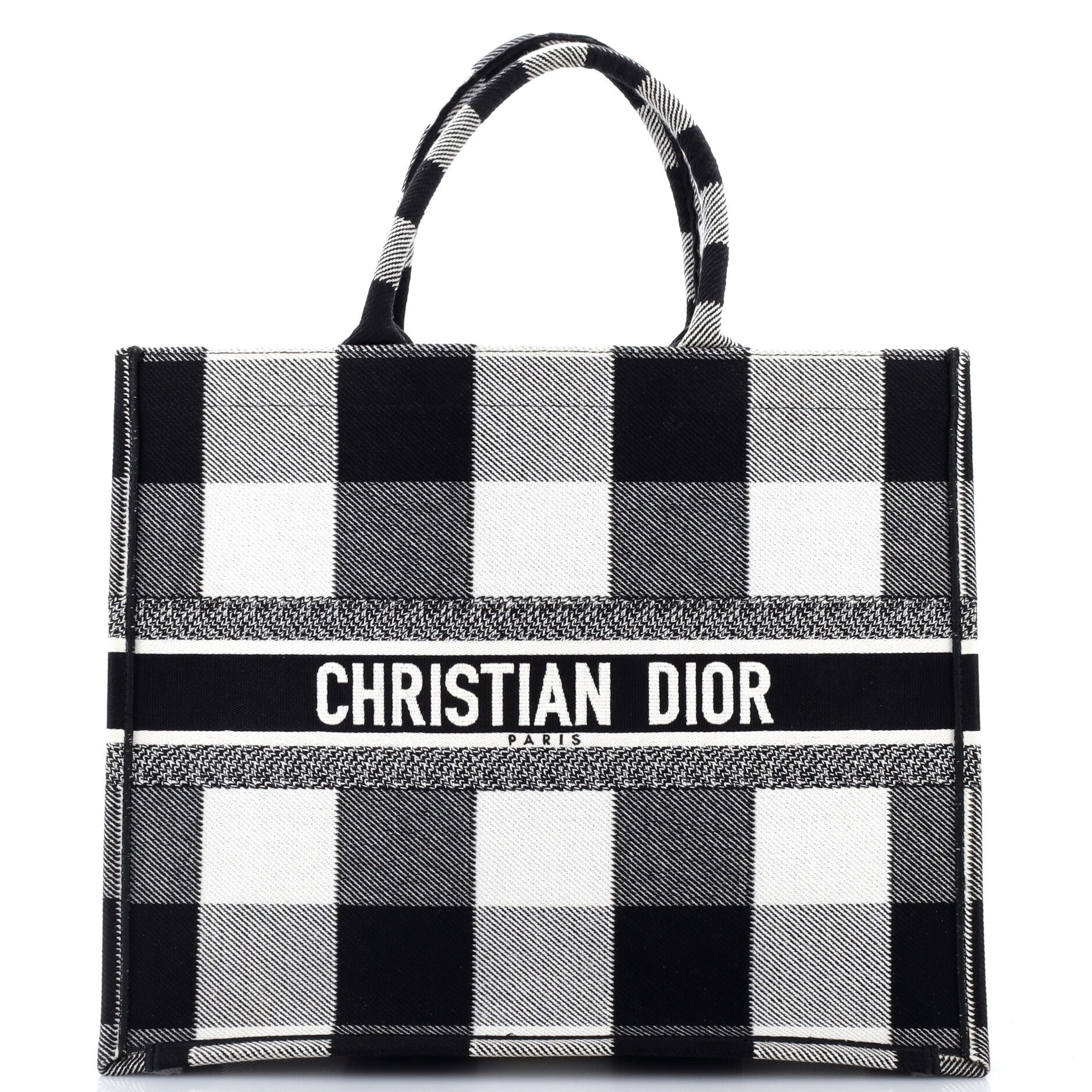Book Tote Printed Check Canvas Large