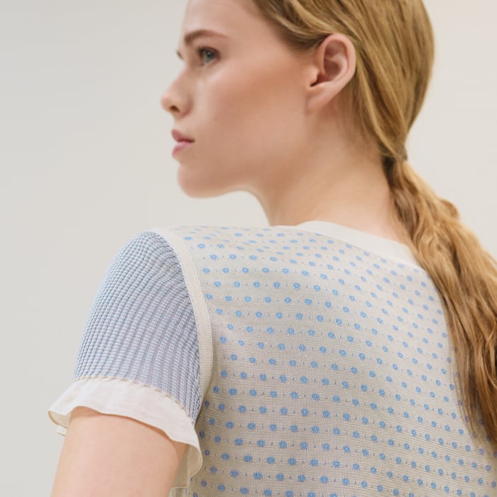 Blanc Sel "Guepards Et Palmettes" Short-sleeve Twillaine Sweater
