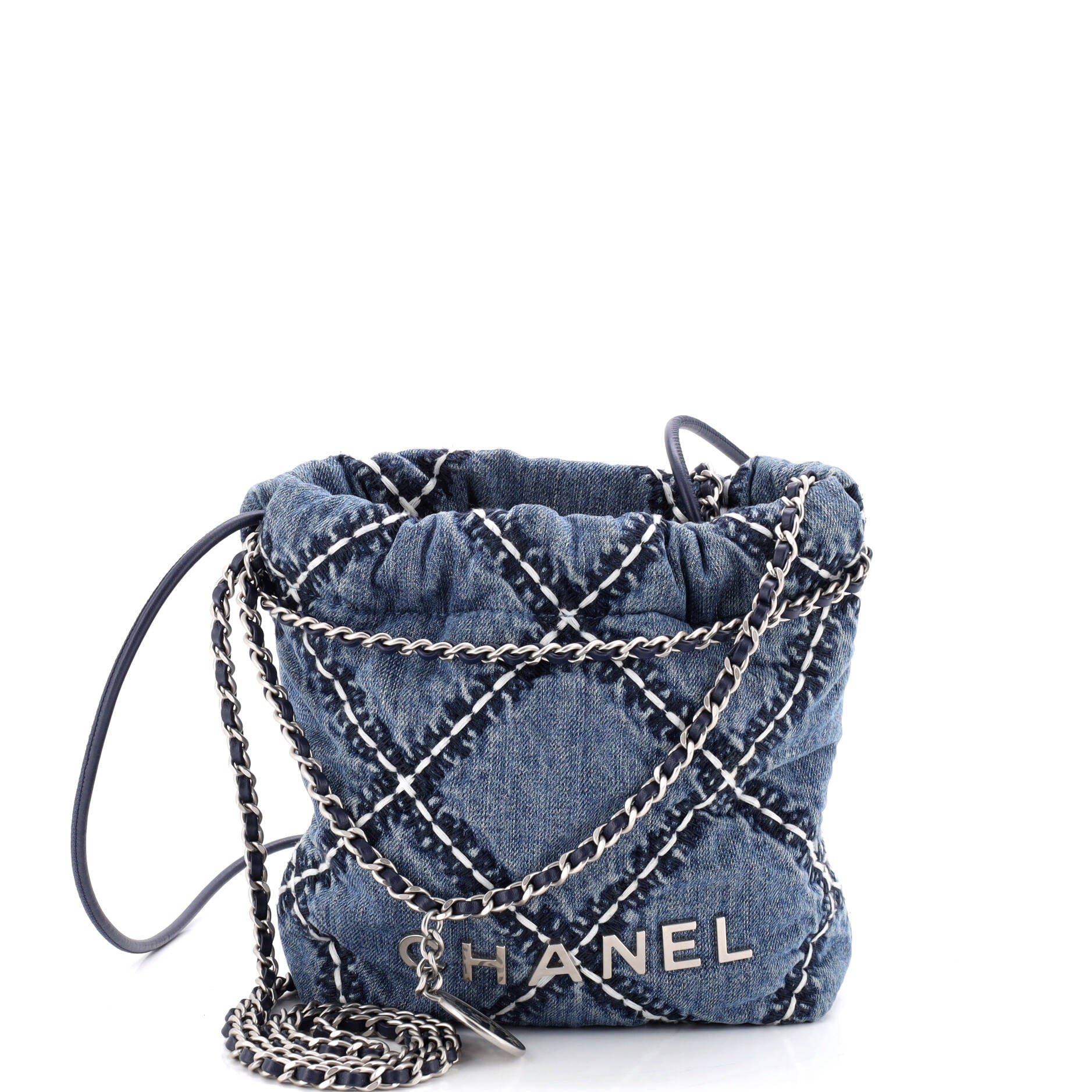 22 Chain Hobo Quilted Stitched Denim Mini