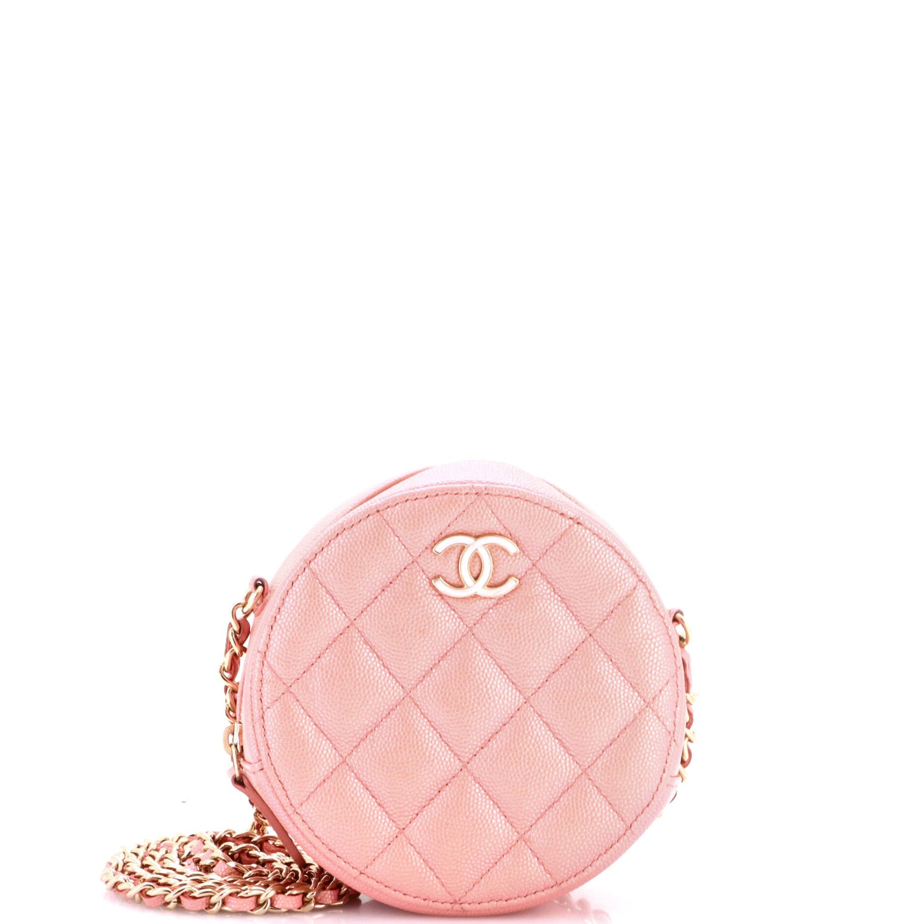 Round Clutch with Chain Quilted Iridescent Caviar Mini