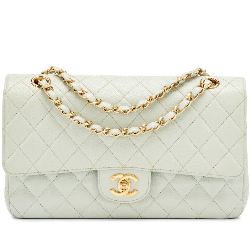 Light Blue Caviar Medium Classic Double Flap Bag Gold Hardware, 2002-2003