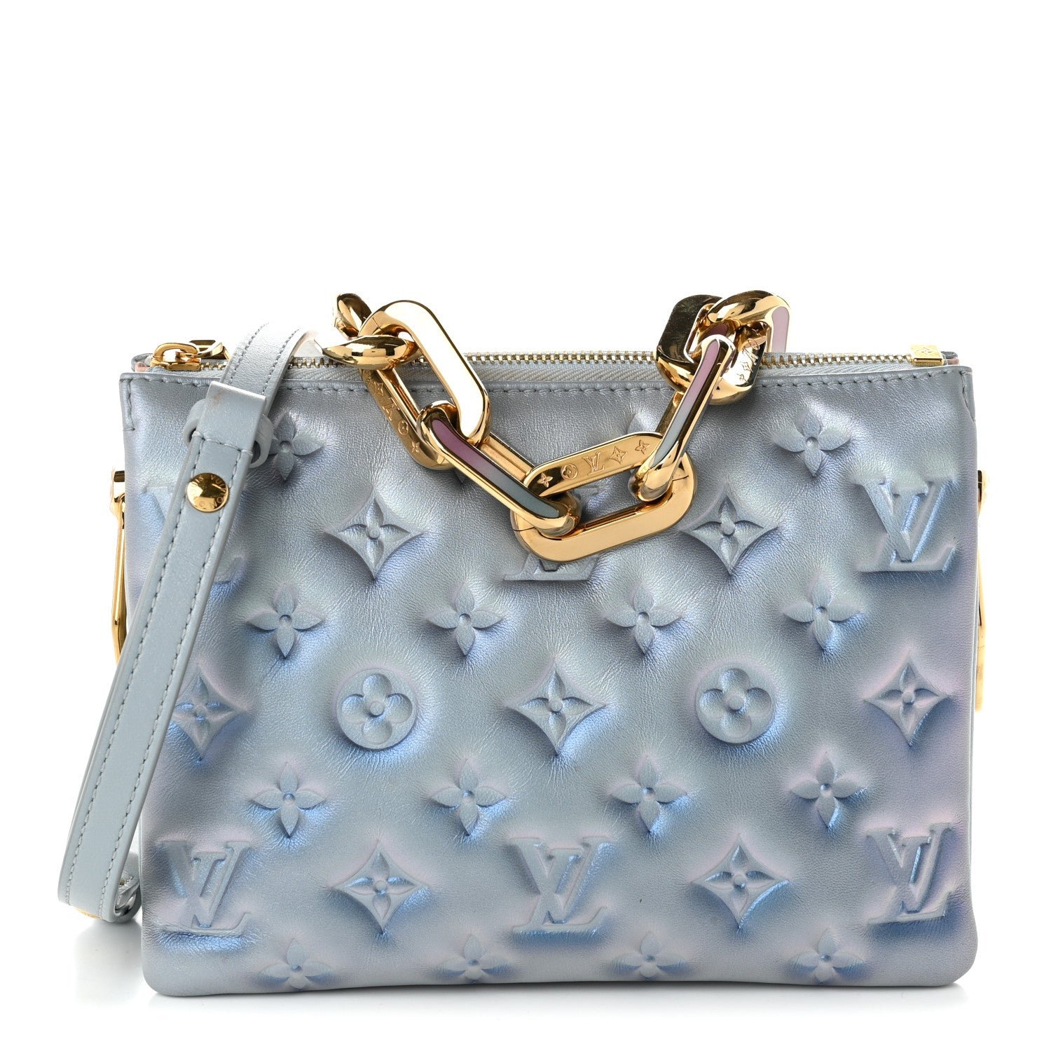 Louis Vuitton Metallic Lambskin Embossed Monogram Coussin BB Blue