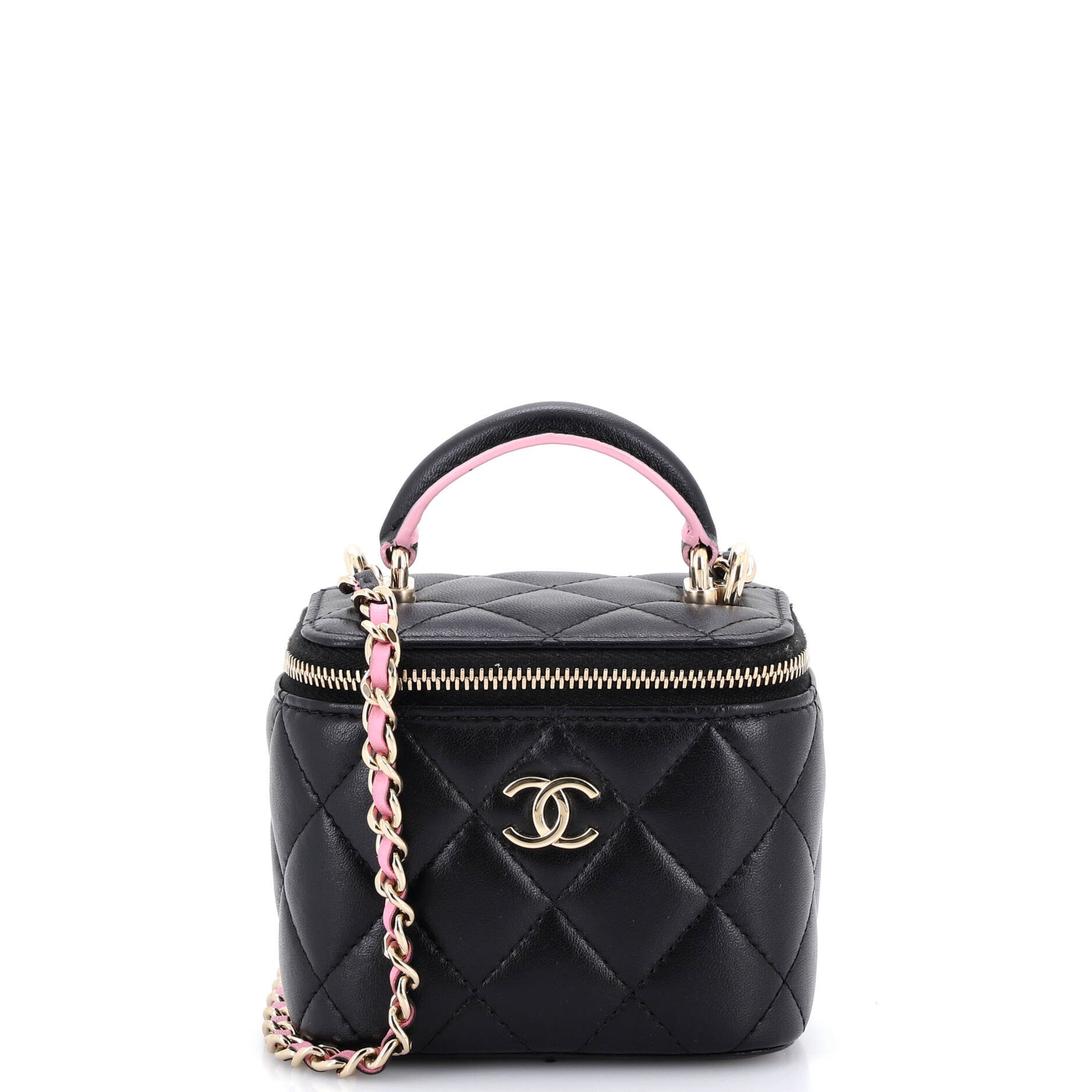Classic Top Handle Vanity Case with Chain Quilted Lambskin Mini
