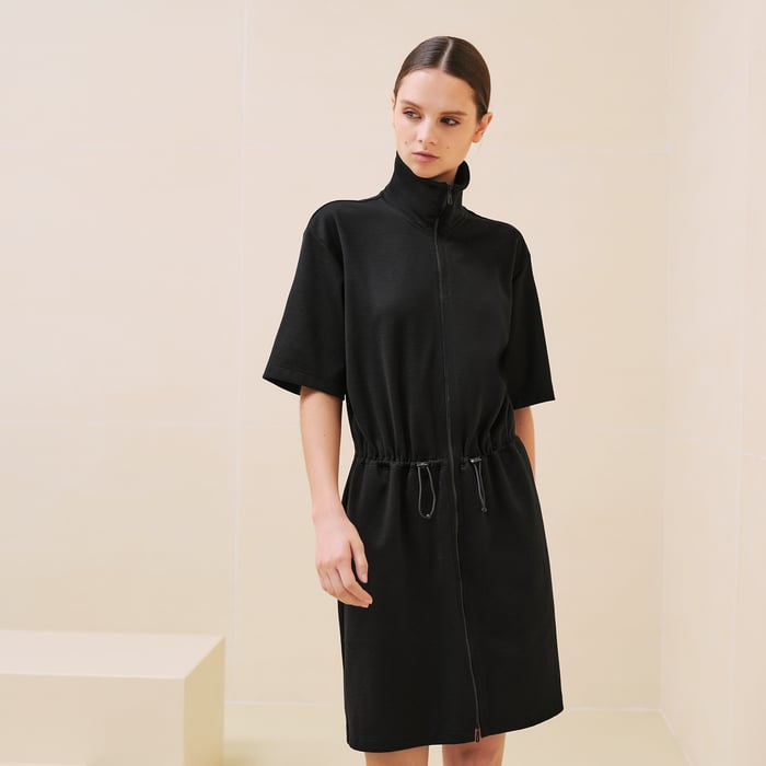 Noir Zipped Drawstring Dress