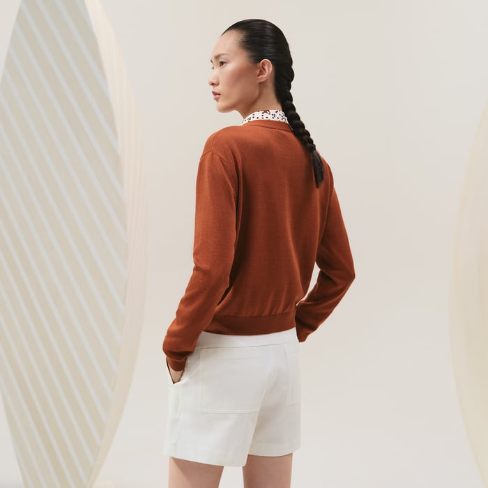 Marron Terracotta Zipped Cardigan