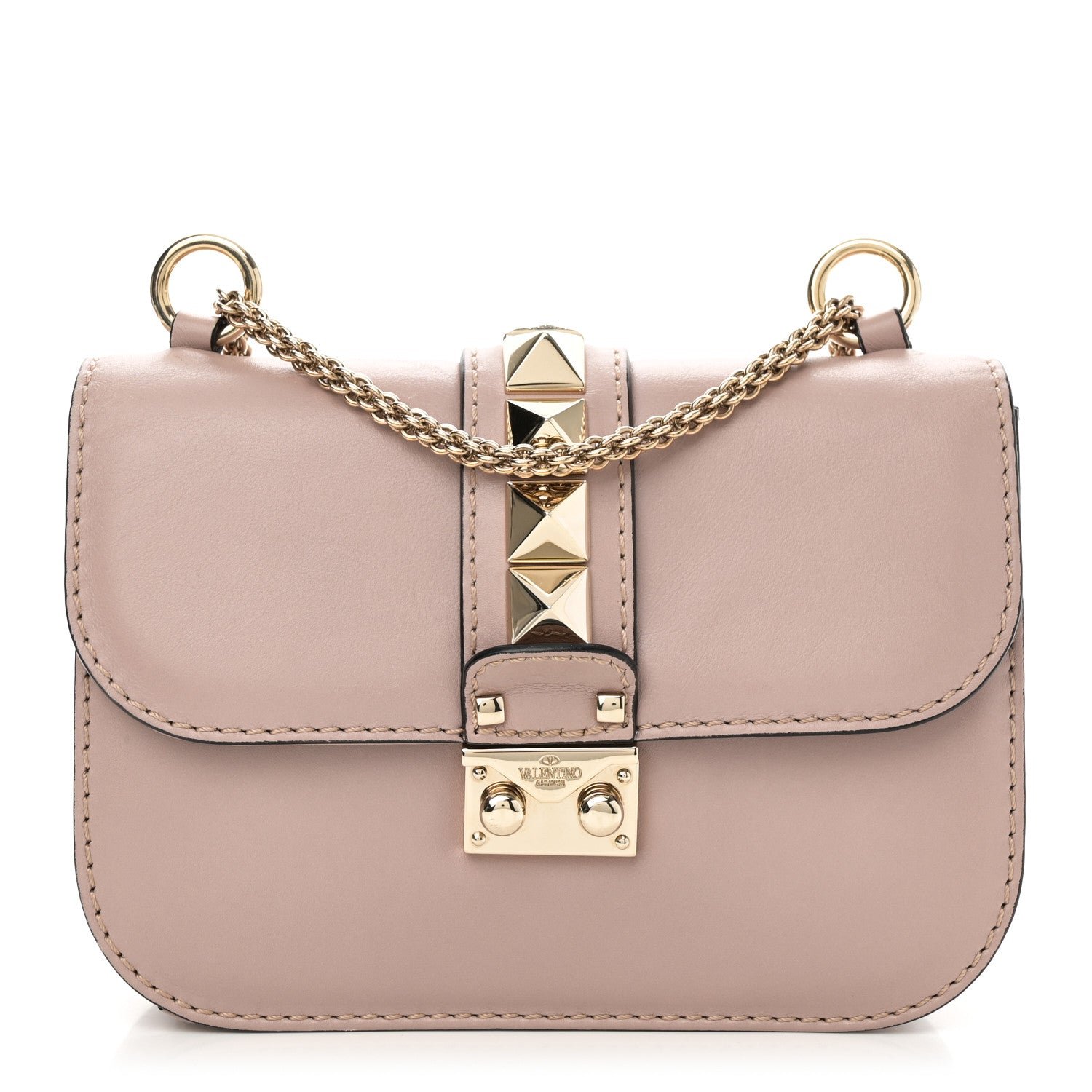Valentino Garavani Vitello Small Glam Lock Rockstud Flap Poudre