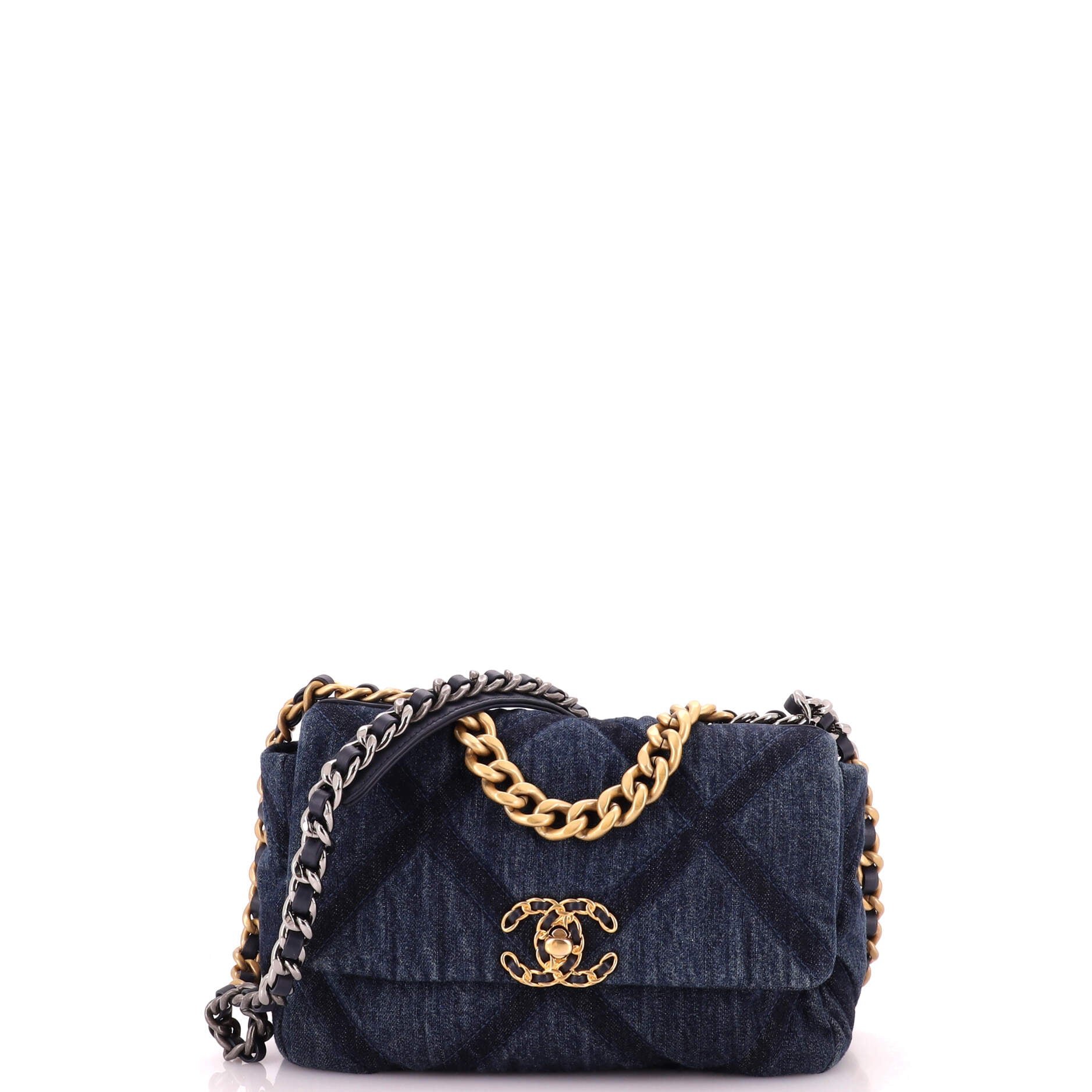 19 Flap Bag Quilted Denim Medium