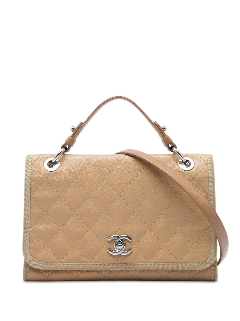 2018 CC Bicolor Quilted Caviar and Grosgrain Top Handle Flap satchel