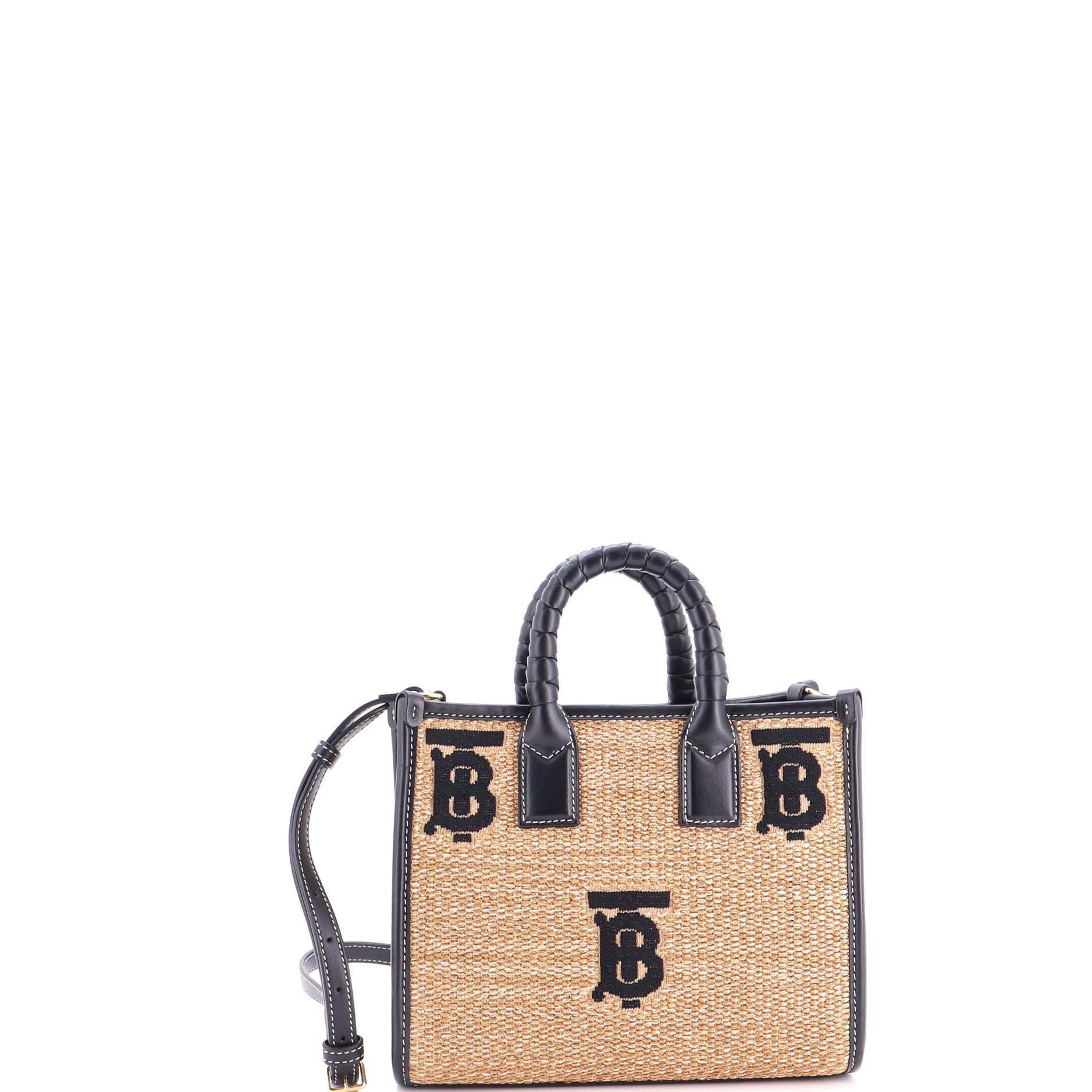 Freya Shopping Tote Embroidered Raffia with Leather Mini