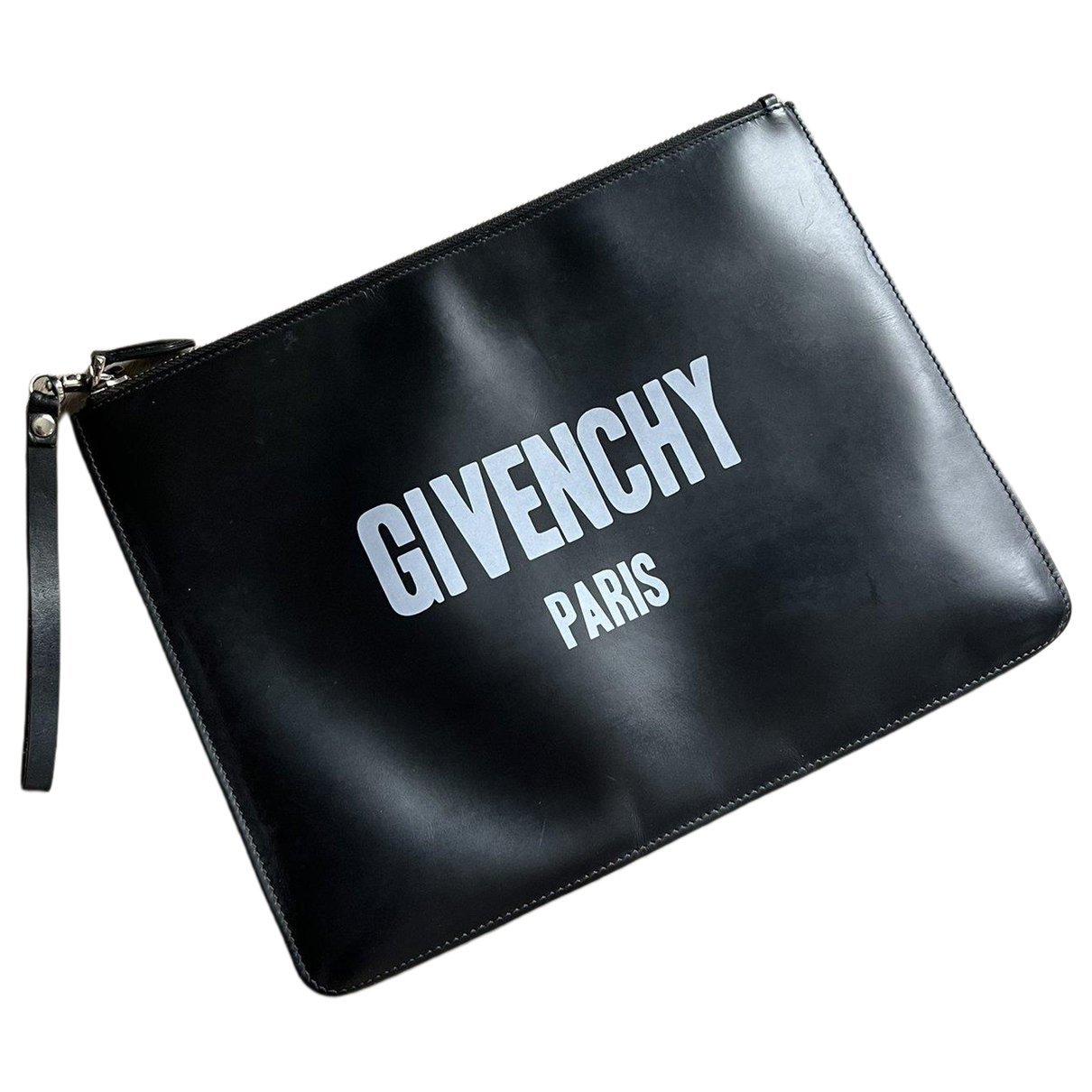 Emblem leather clutch bag