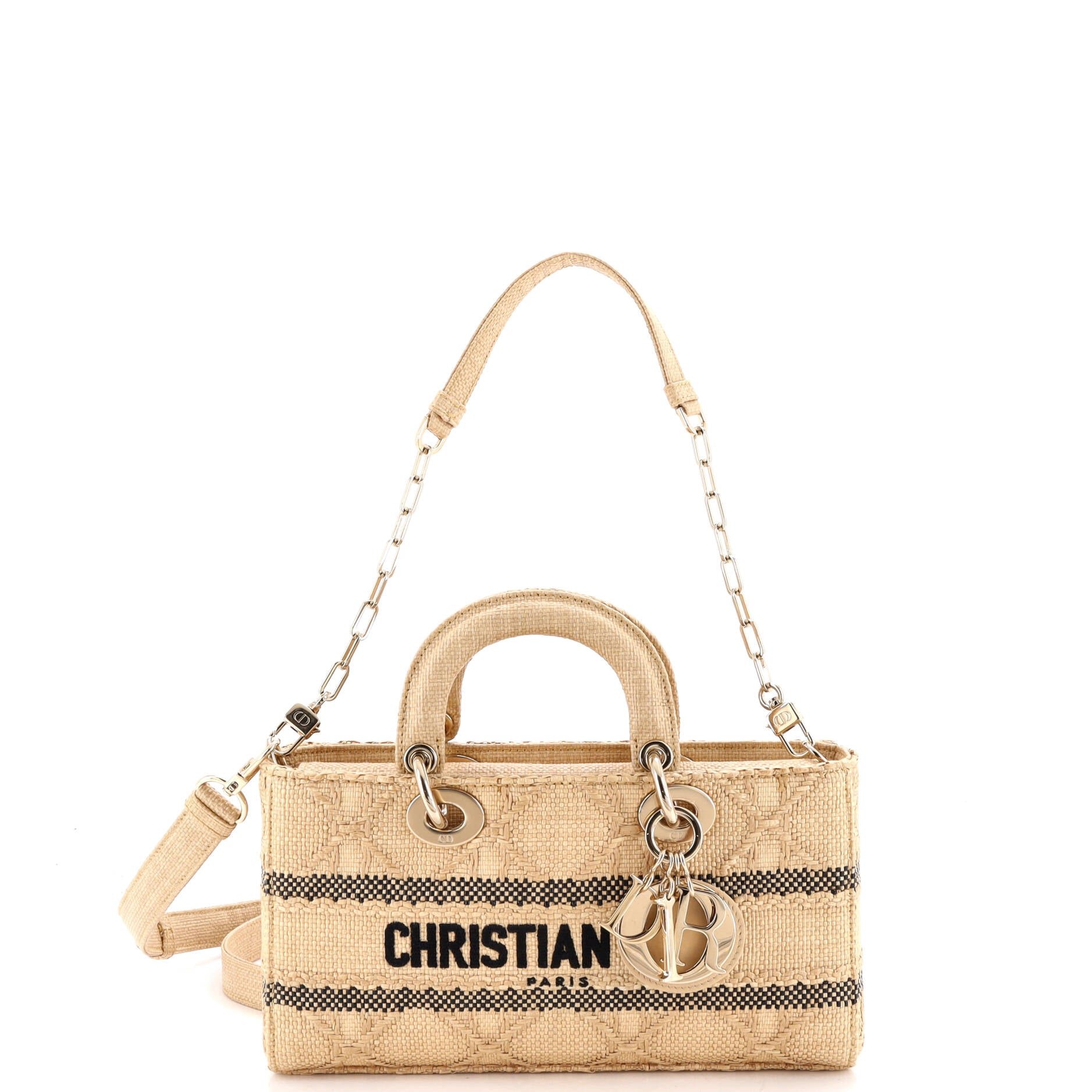 Lady D-Joy Bag Cannage Embroidered Raffia Medium