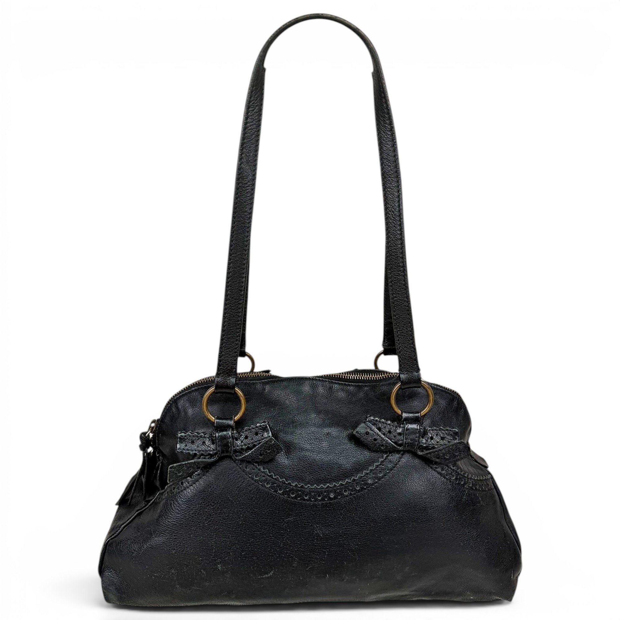 Bow bag leather handbag