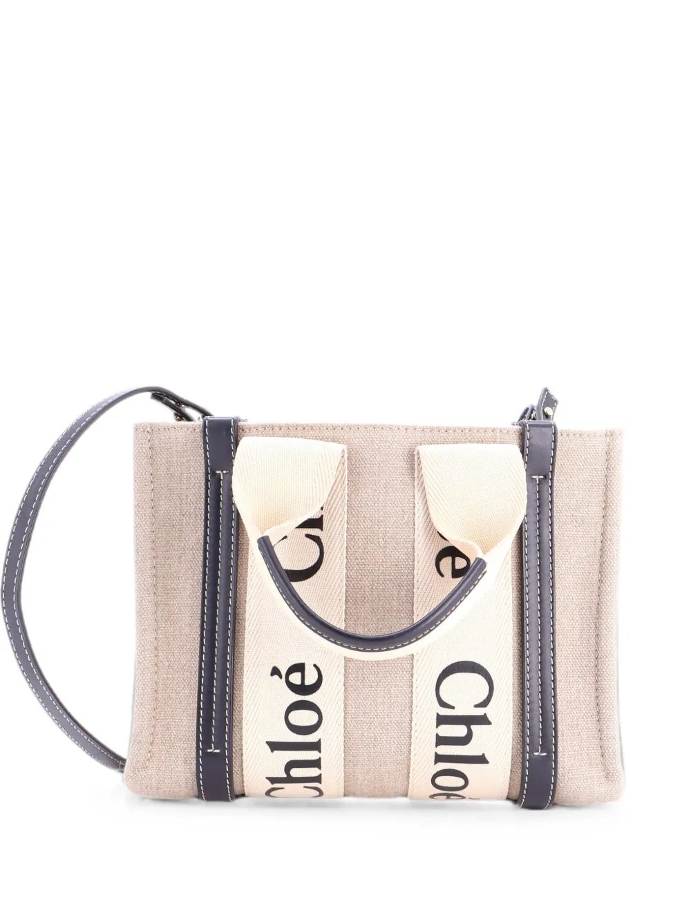Chloe Woody Canvas with Leather Small tote bag