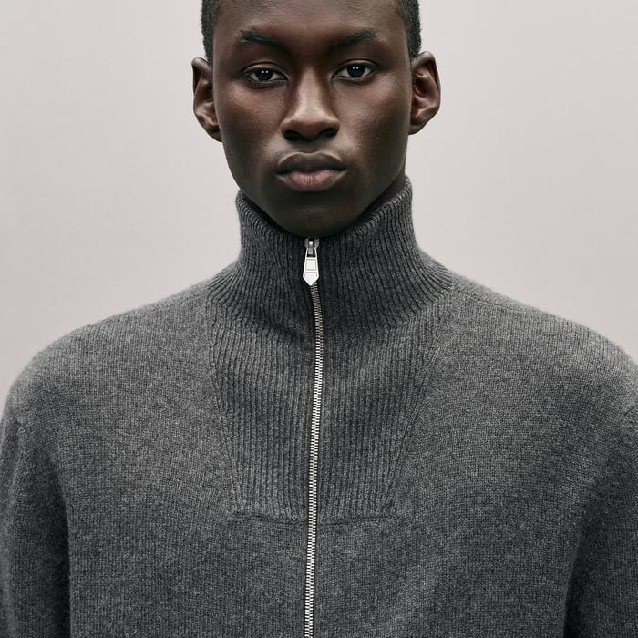 Anthracite "Maillon Chaine d'Ancre" Zipped Cashmere Jacket