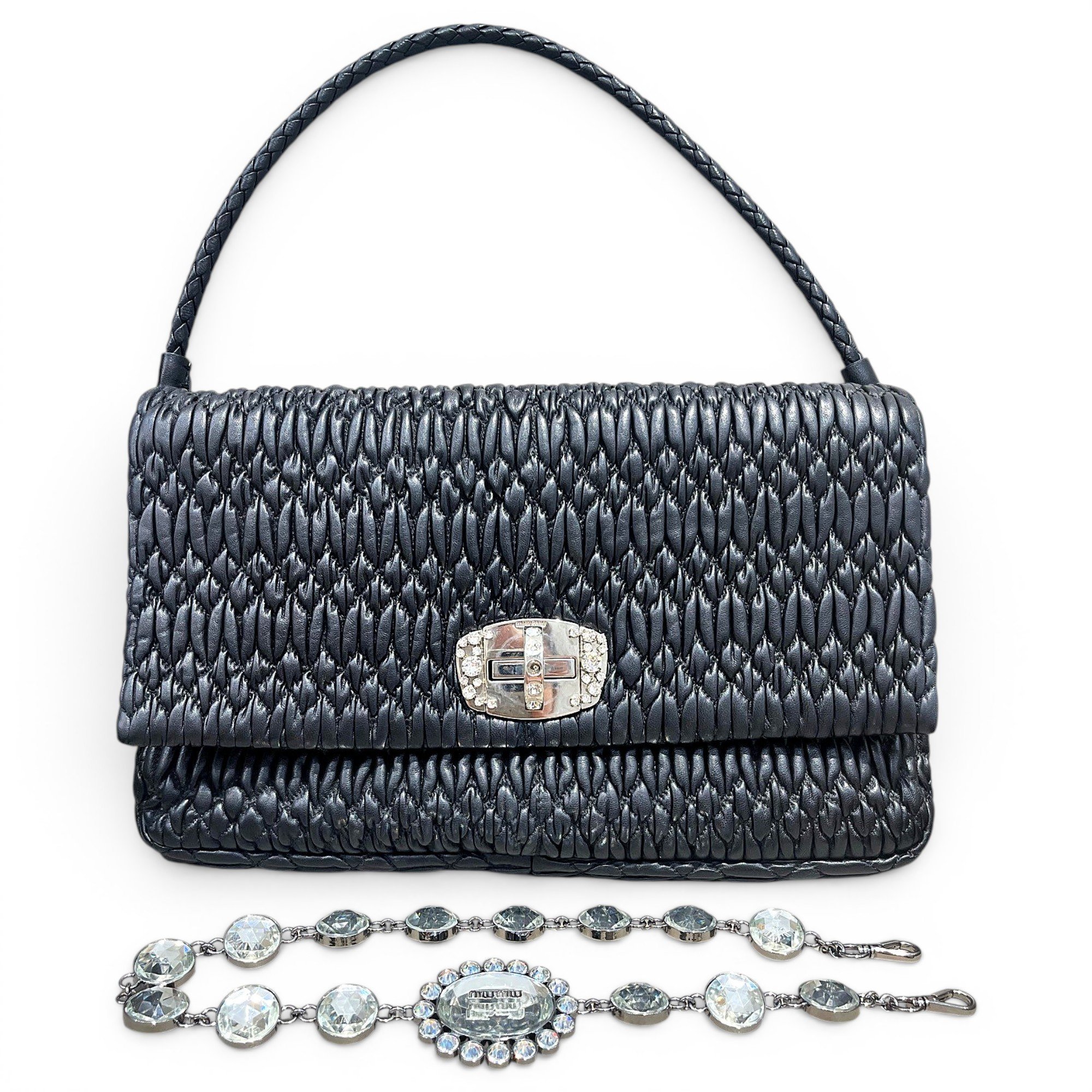 Miu Crystal leather handbag