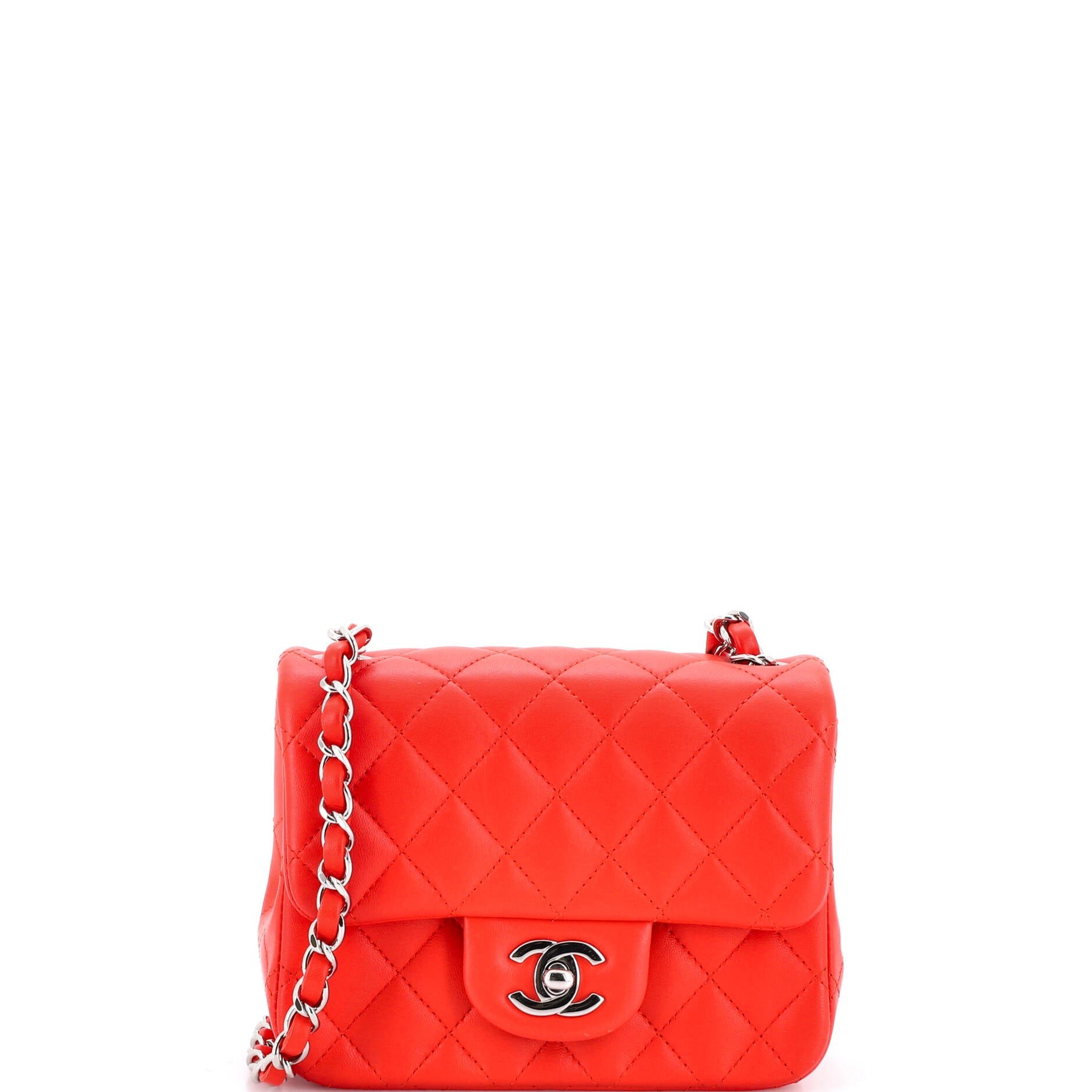 Square Classic Single Flap Bag Quilted Lambskin Mini