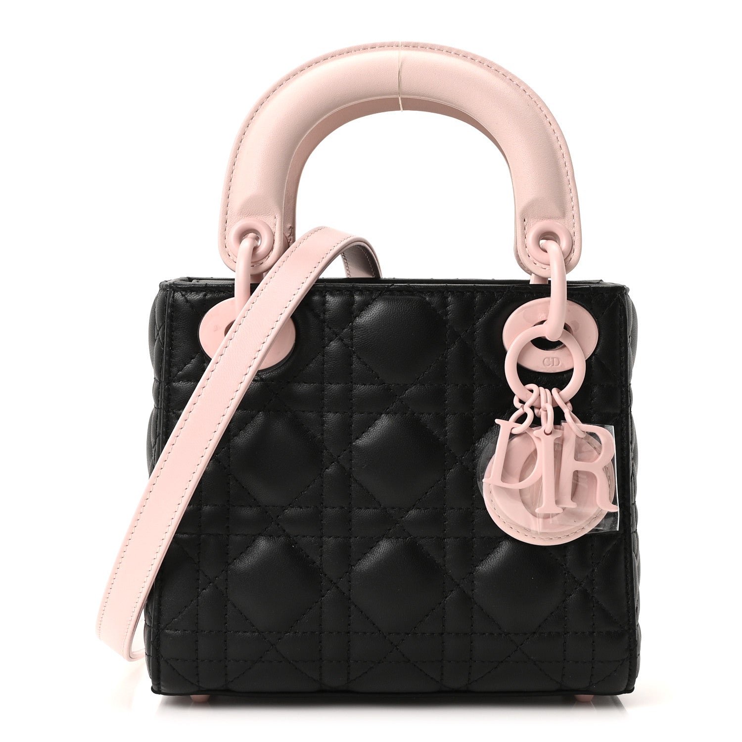 Dior Christian Dior Lambskin Cannage Mini Bi-Color Lady Dior Black Soupir Pink