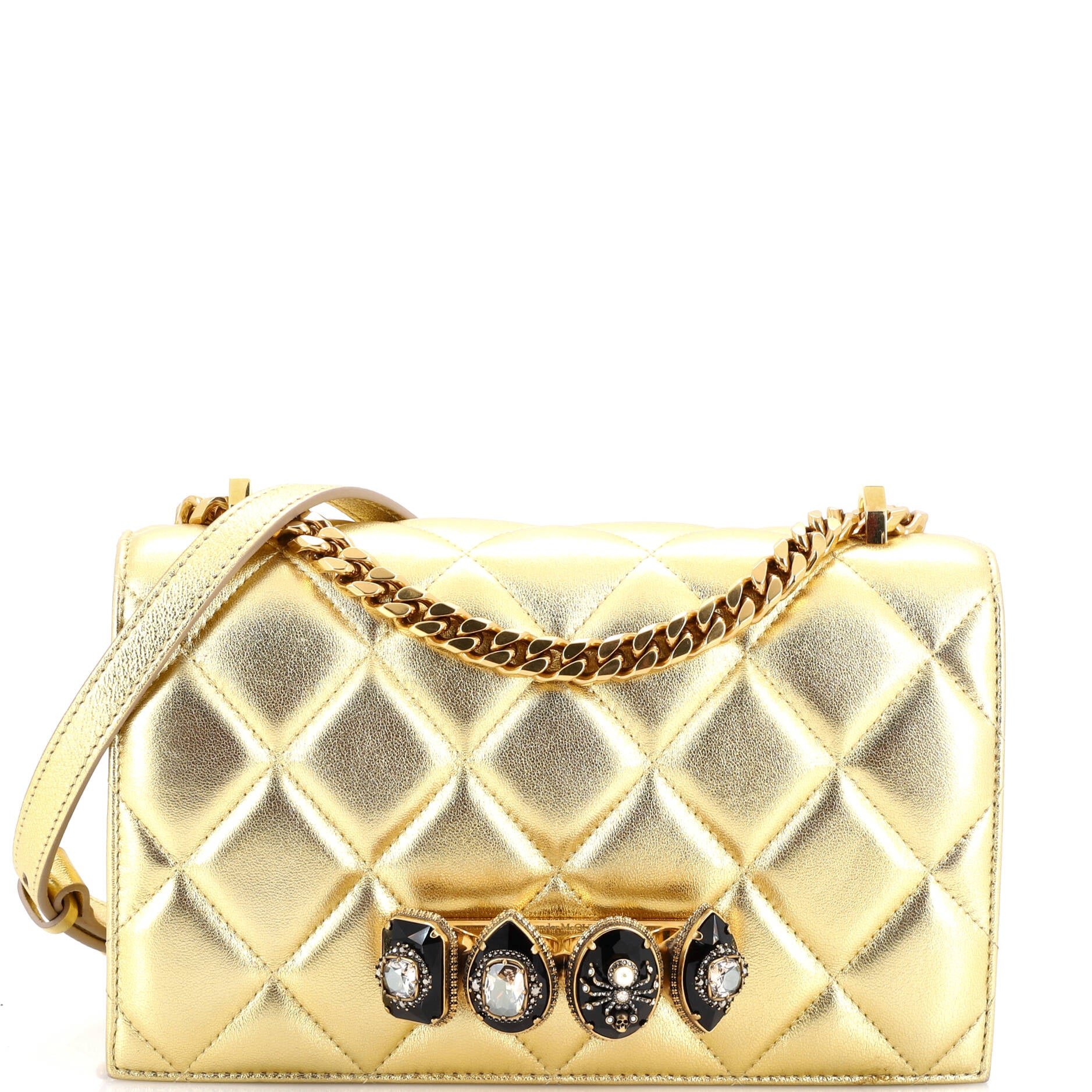 Alexander McQueen Jewelled Flap Satchel Quilted Leather Medium