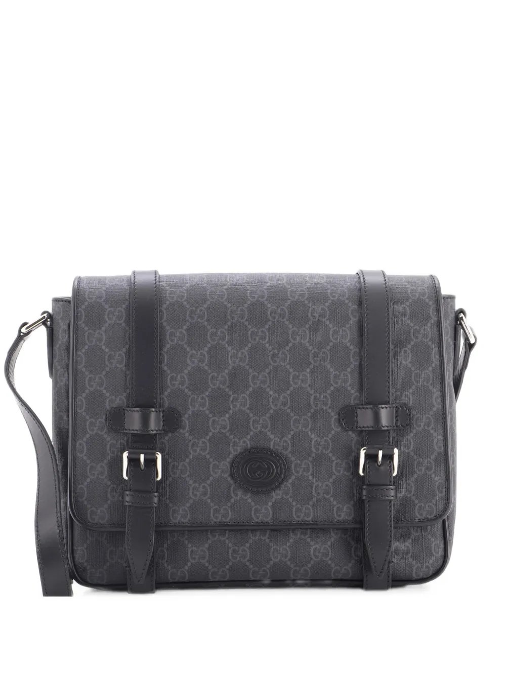 Interlocking G Patch Messenger Bag GG Coated Canvas with Leather Medium crossbody bag