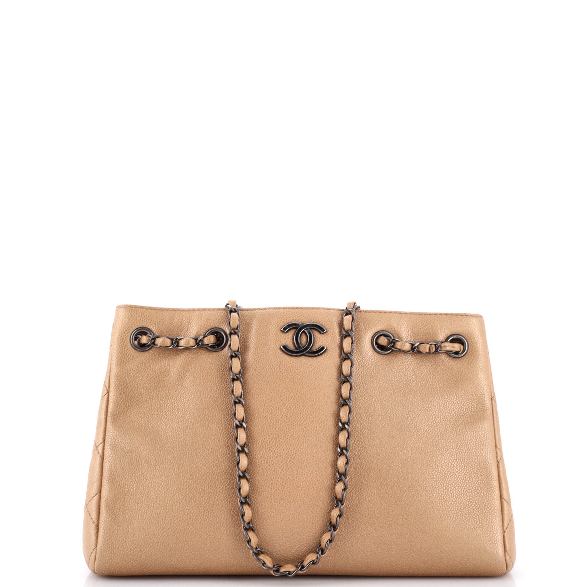 Woven Chain Shopping Tote Caviar Medium