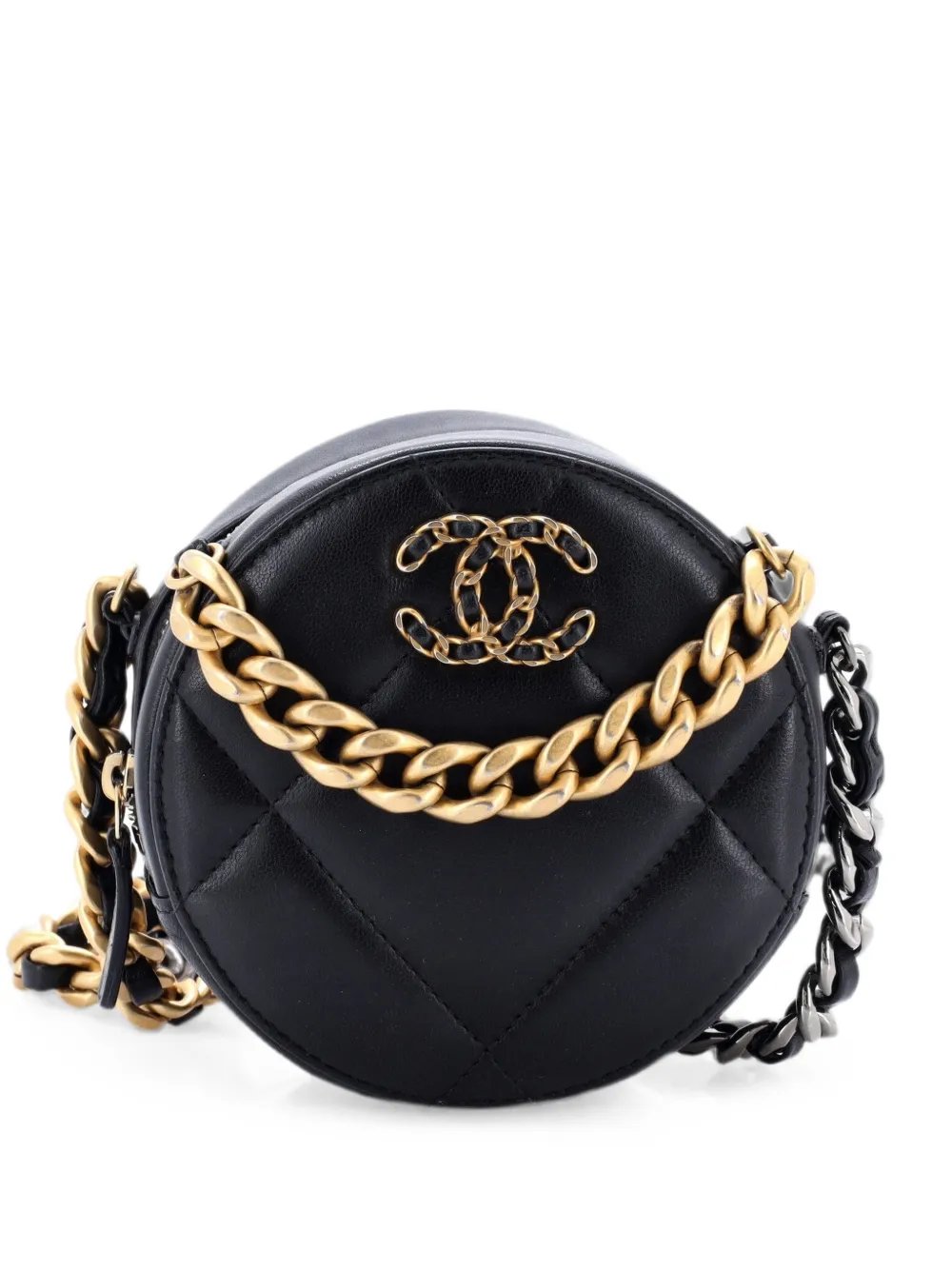 19 Round with Chain Quilted Leather clutch bag