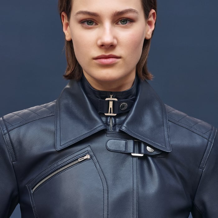 Bleu Noir Short Leather Trench Coat