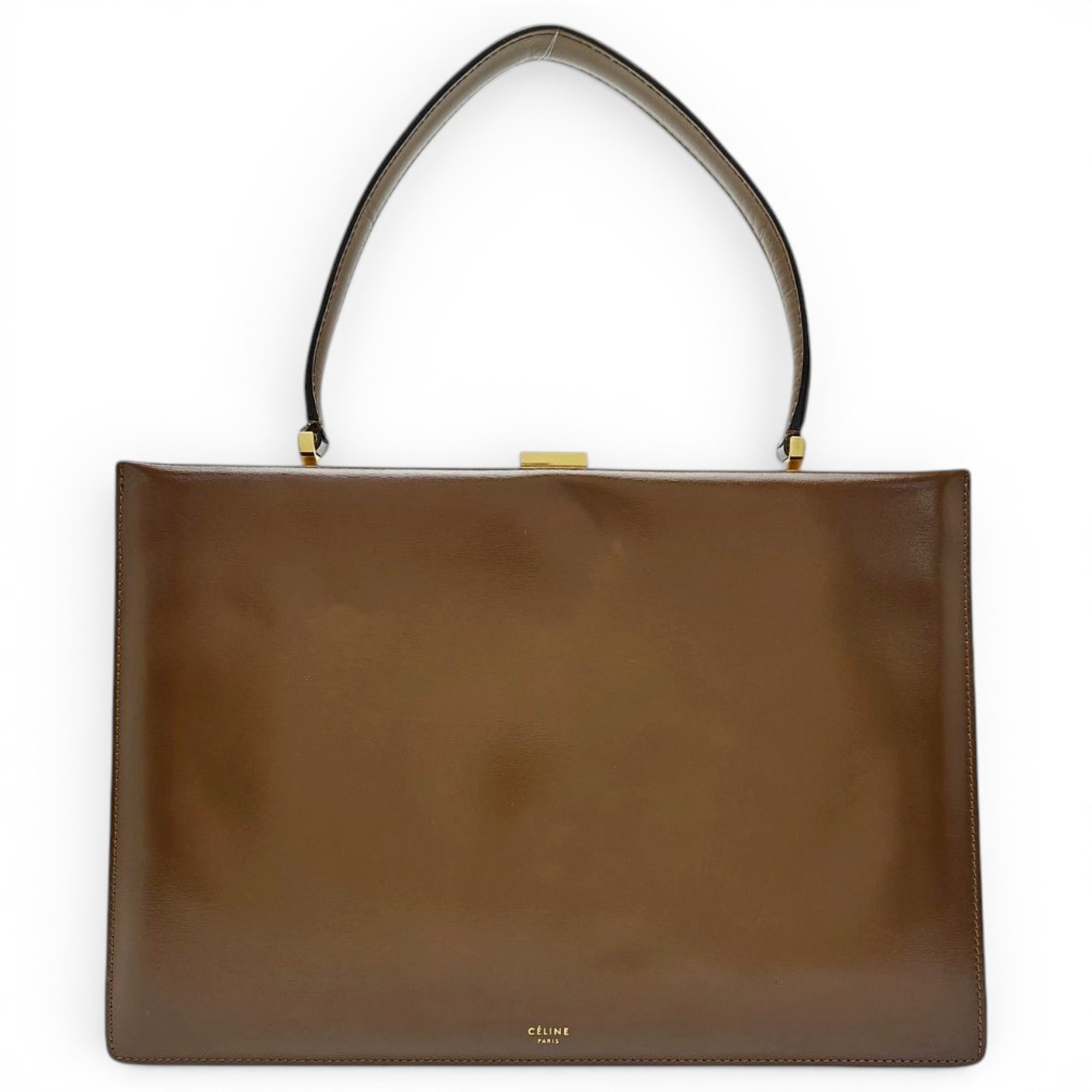 Clasp leather handbag