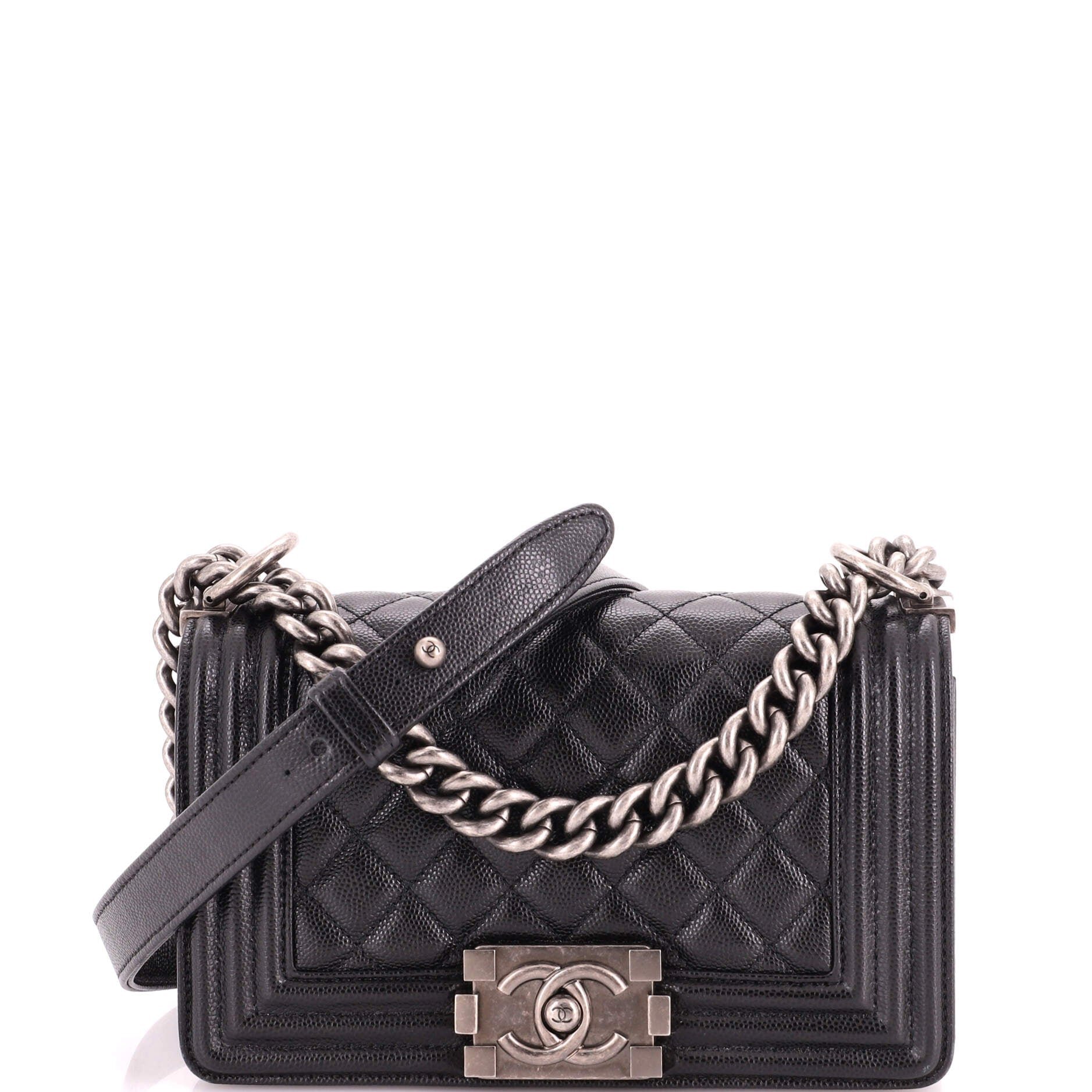 Boy Flap Bag Quilted Caviar Small