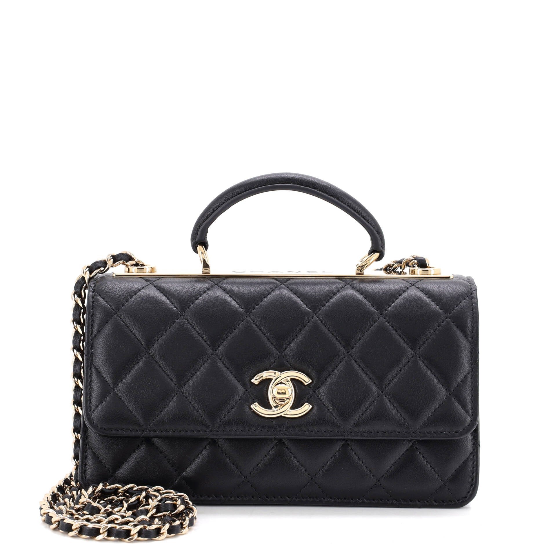 Trendy CC Top Handle Wallet on Chain Quilted Lambskin