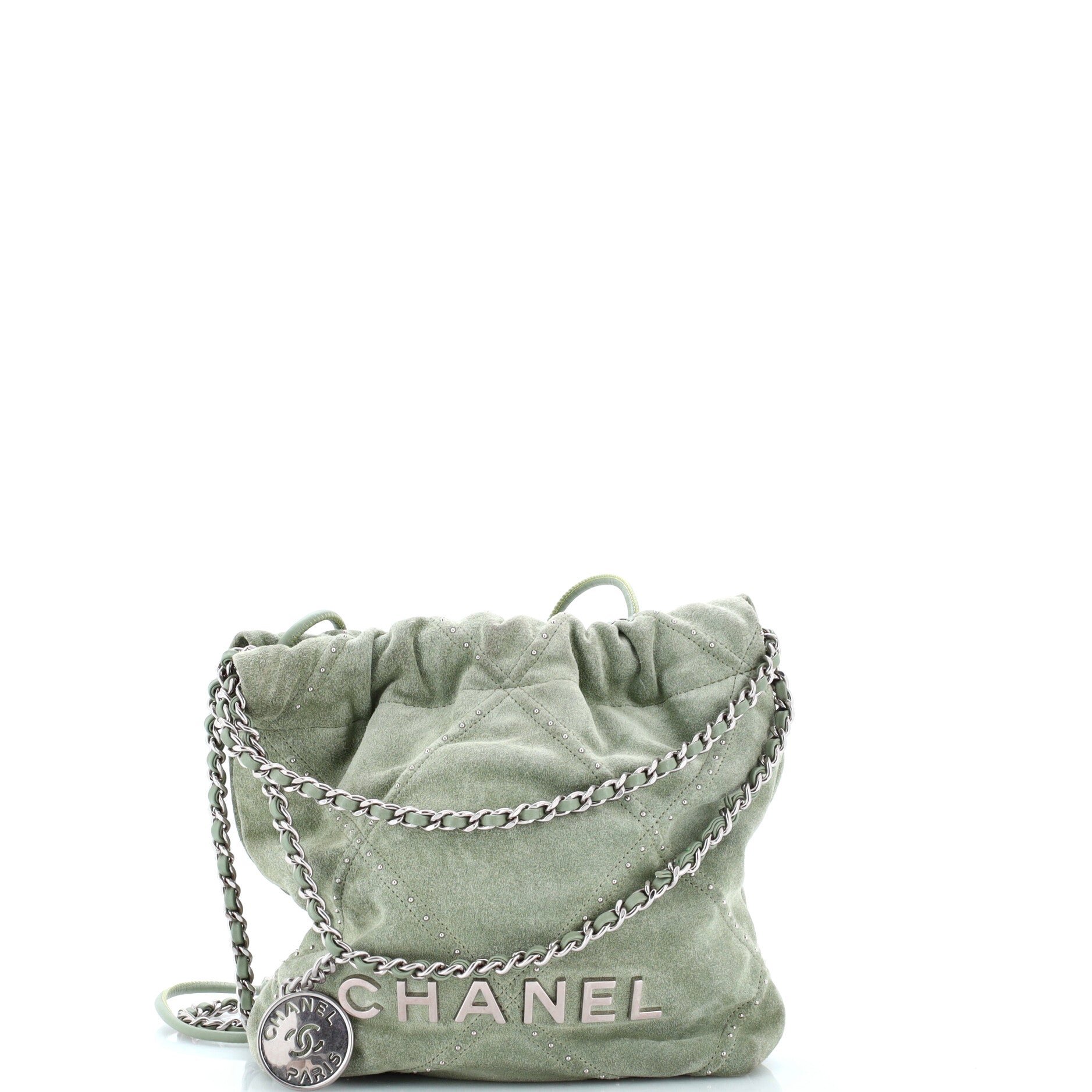 22 Chain Hobo Quilted Studded Suede Mini