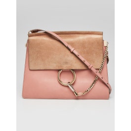 Chloe Chloe Pink/Brown Leather and Suede Faye Medium Shoulder Bag	