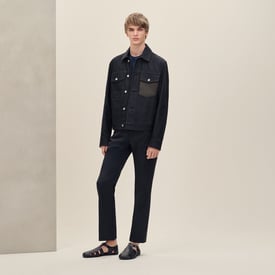 Straight cut jacket with leather detail