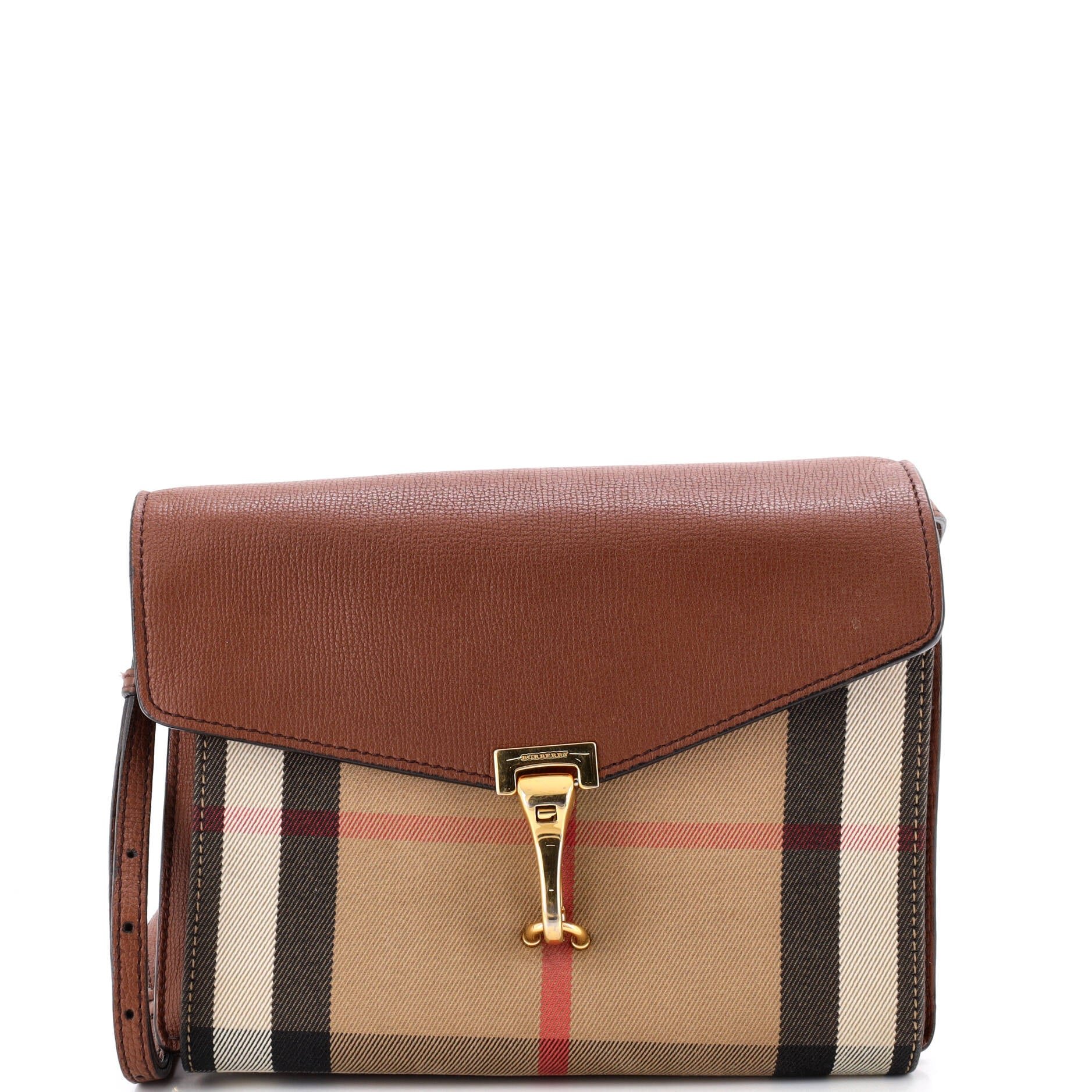 Macken Crossbody Bag Leather and House Check Canvas Small