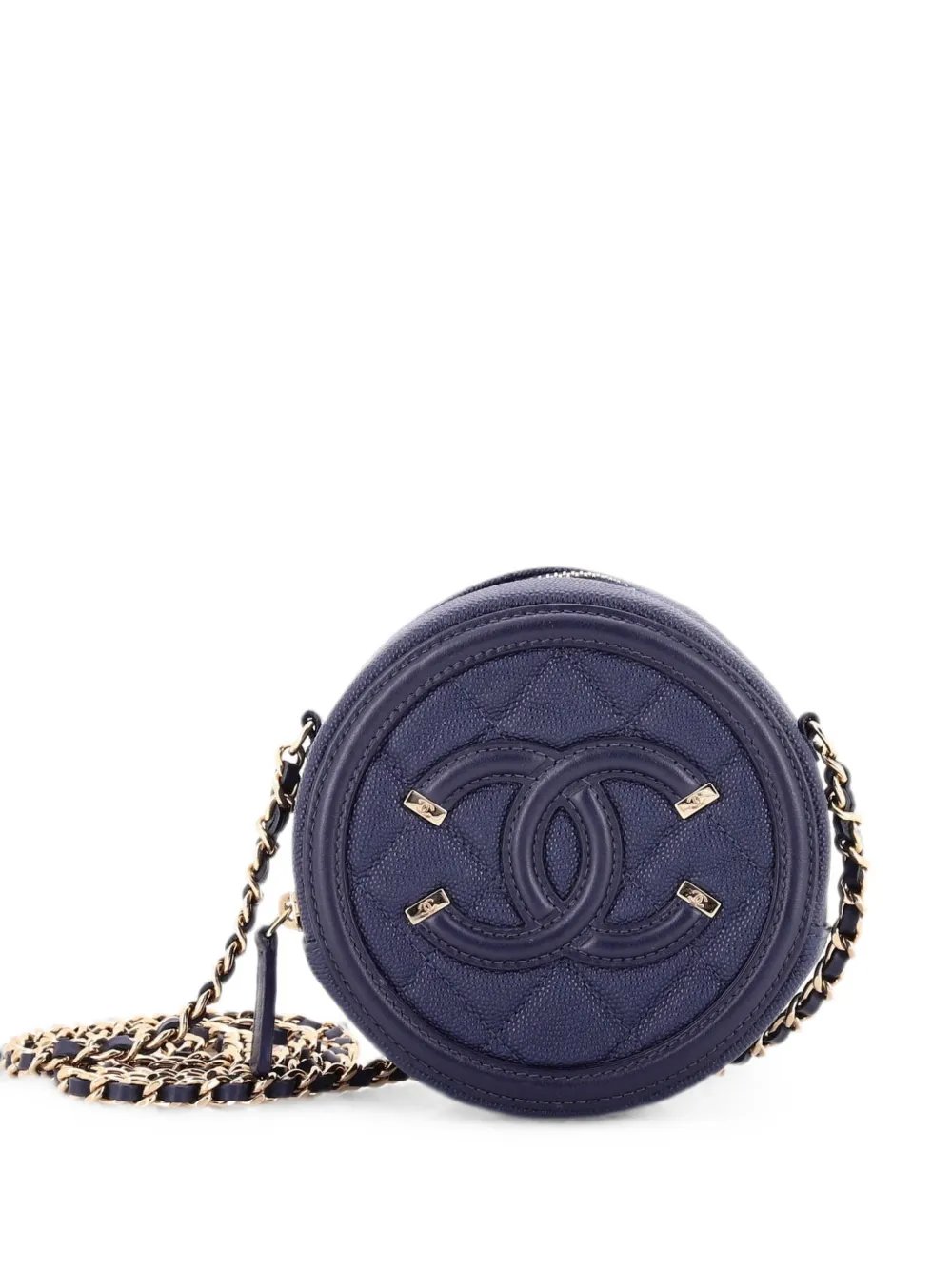 Filigree Round Clutch with Chain Quilted Caviar Mini crossbody bag