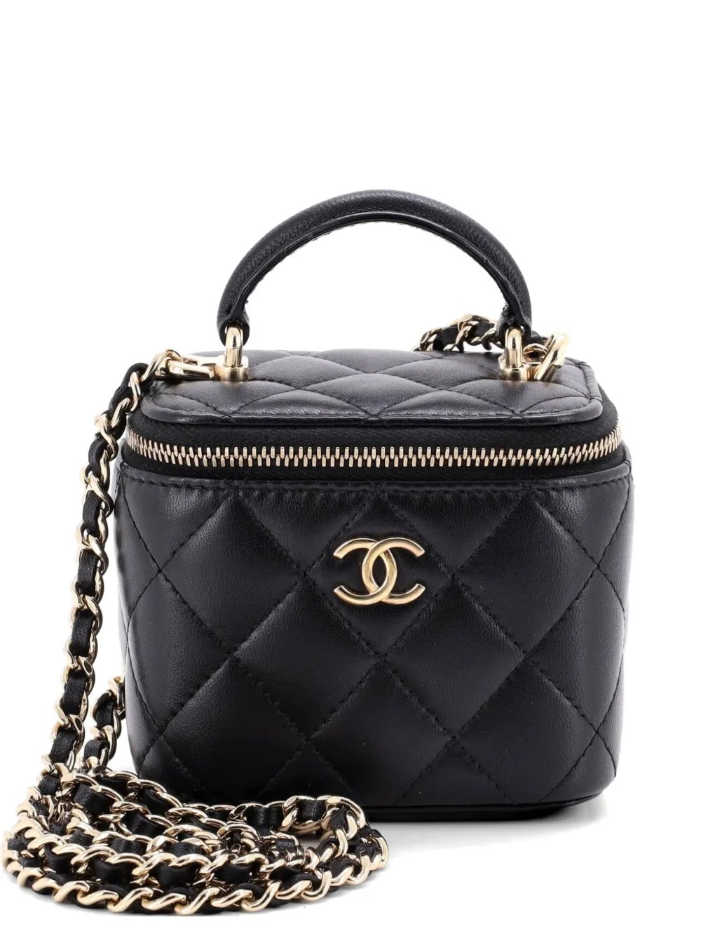 Classic Top Handle Vanity Case with Chain Quilted Lambskin Mini crossbody bag
