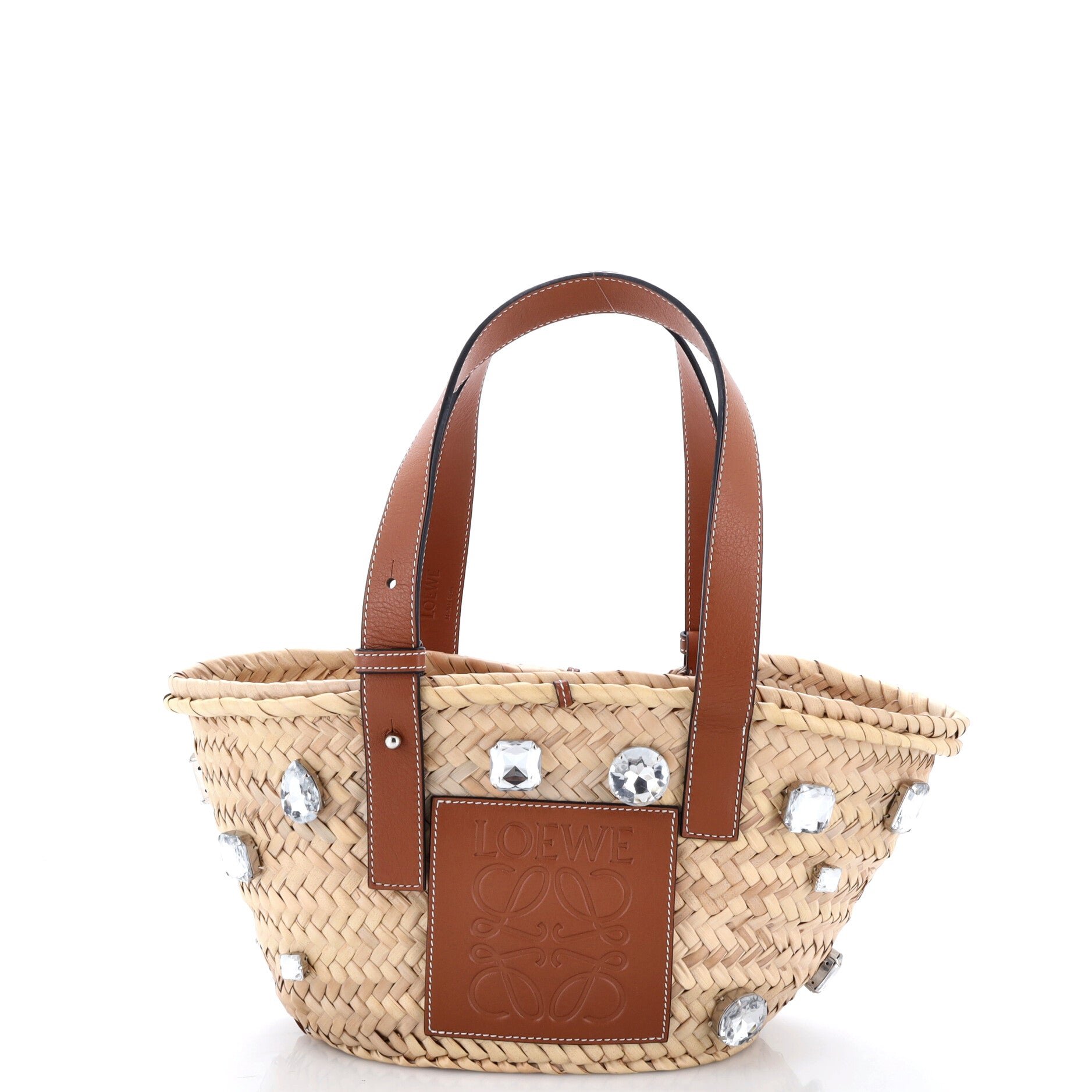 Basket Tote Crystal Embellished Raffia Small