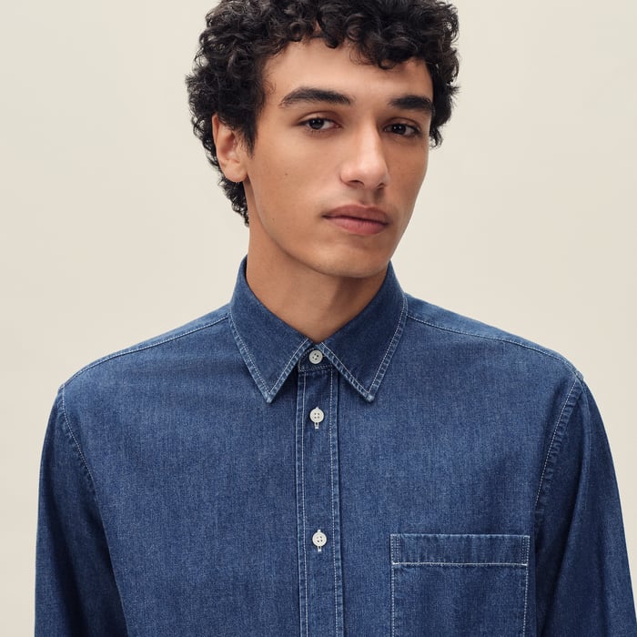 Indigo Lavé Straight Cut Shirt With Louis Collar