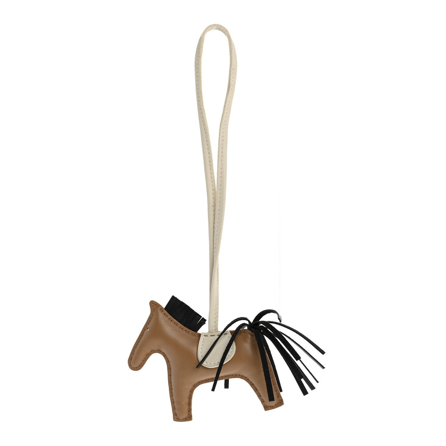 Hermes Milo Lambskin Grigri Rodeo Horse Bag Charm PM Sesame Black Nata