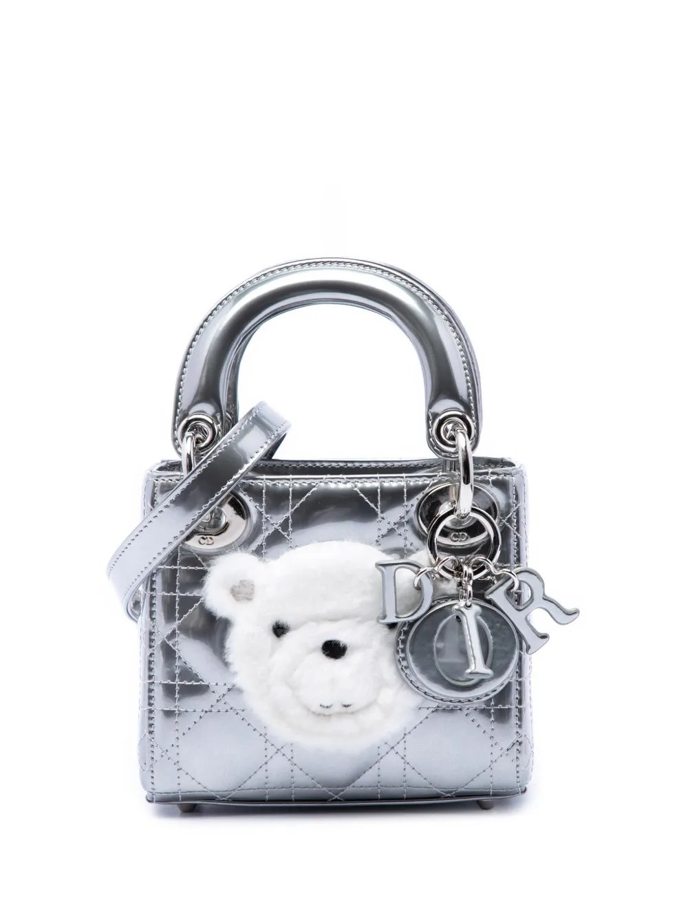 Dior 2018 Micro Metallic Patent Cannage Bear Lady Dior satchel