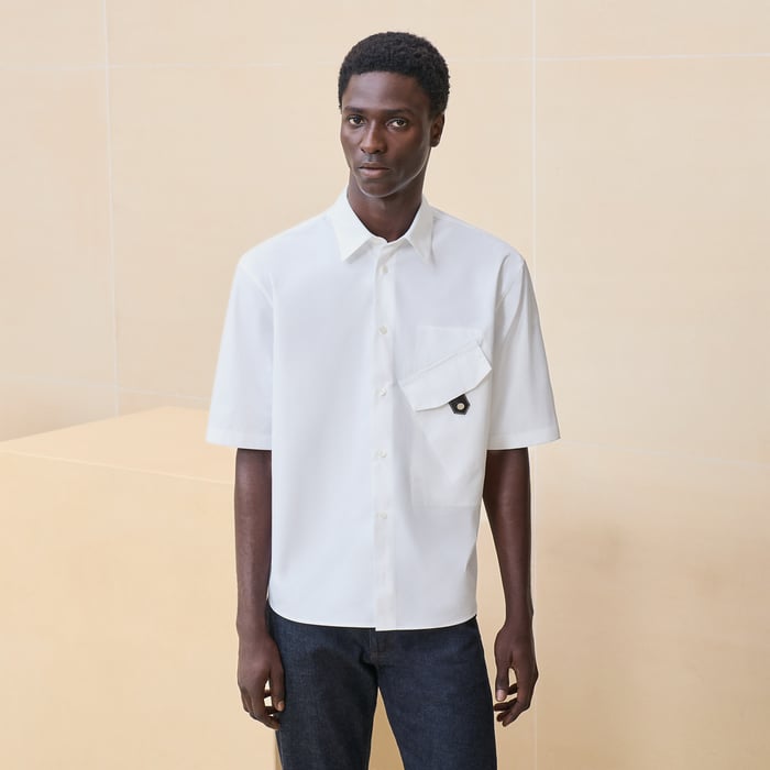 Blanc Sporty Fit Shirt With Leather Detail