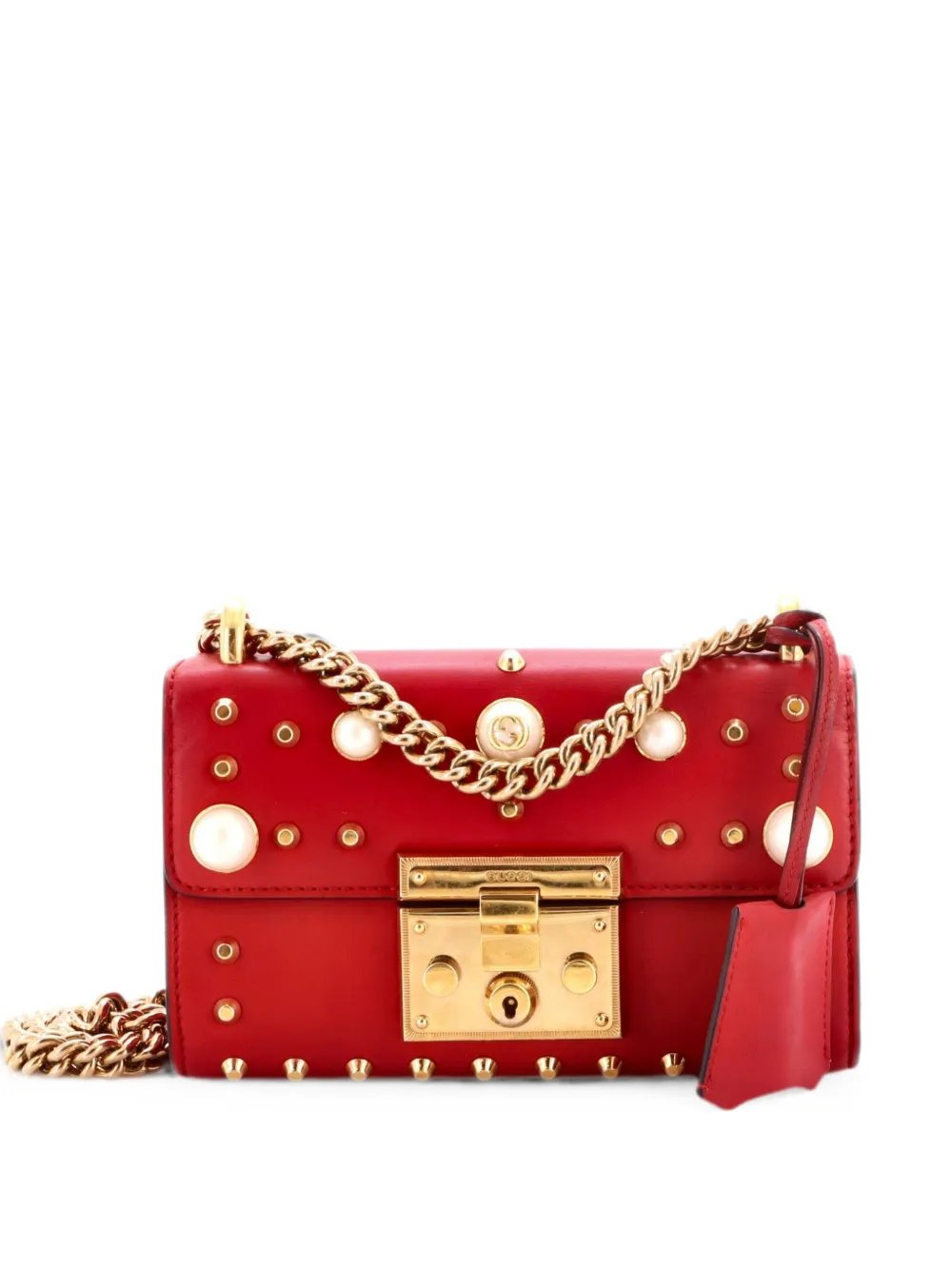 Pearly Padlock Studded Leather Small shoulder bag
