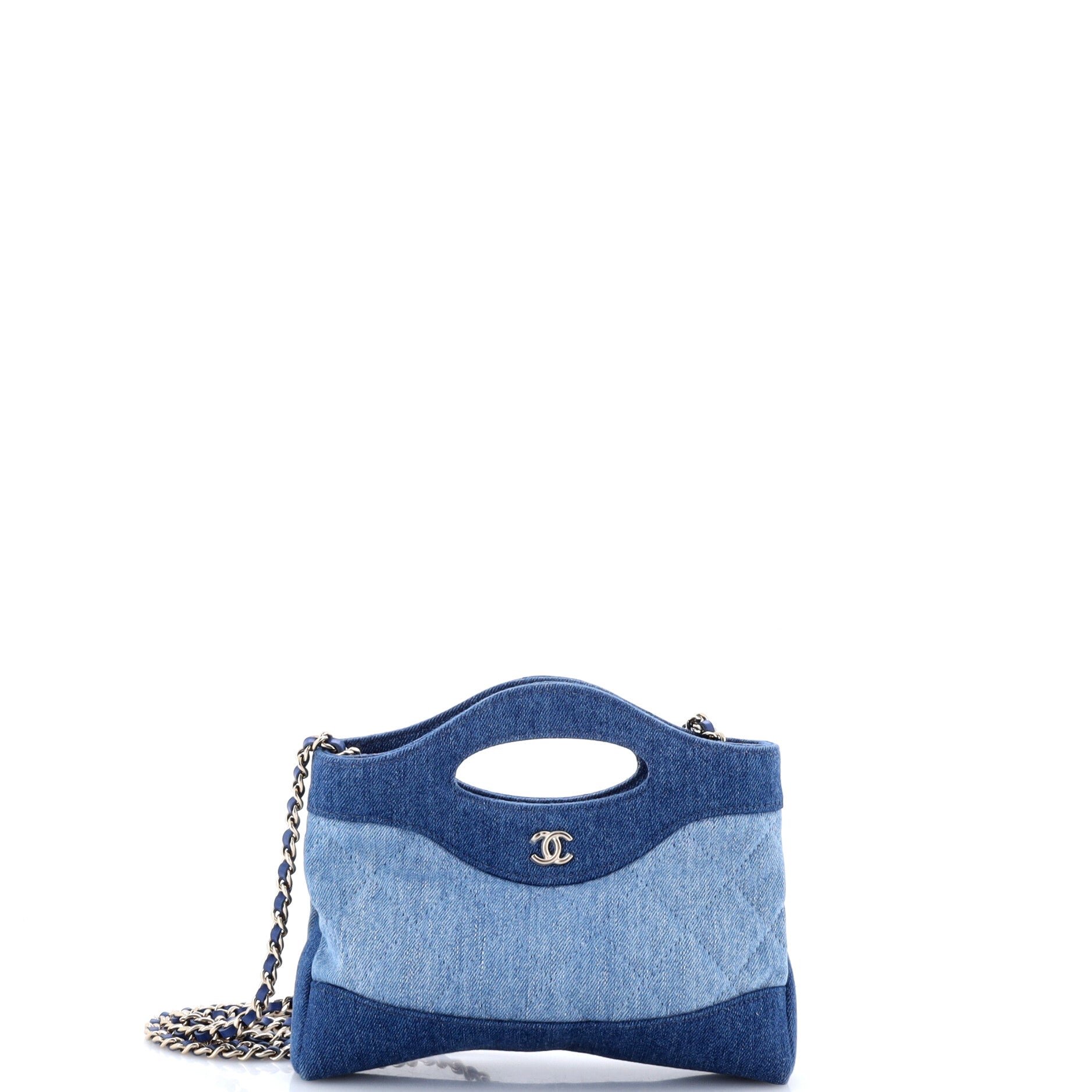 31 Shopping Bag Clutch with Chain Quilted Denim Small