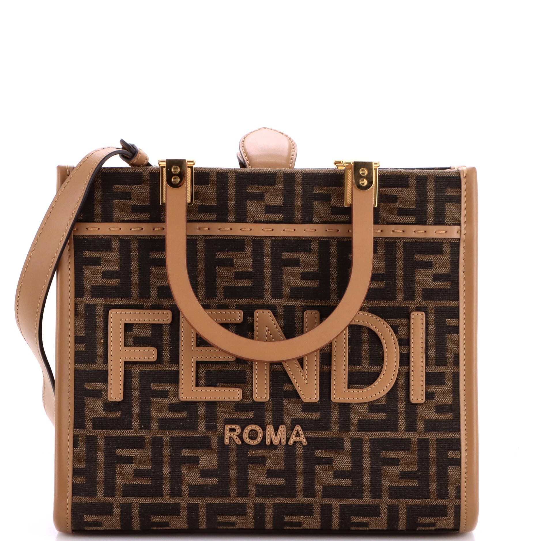 Fendi Sunshine Shopper Tote Zucca Canvas Small