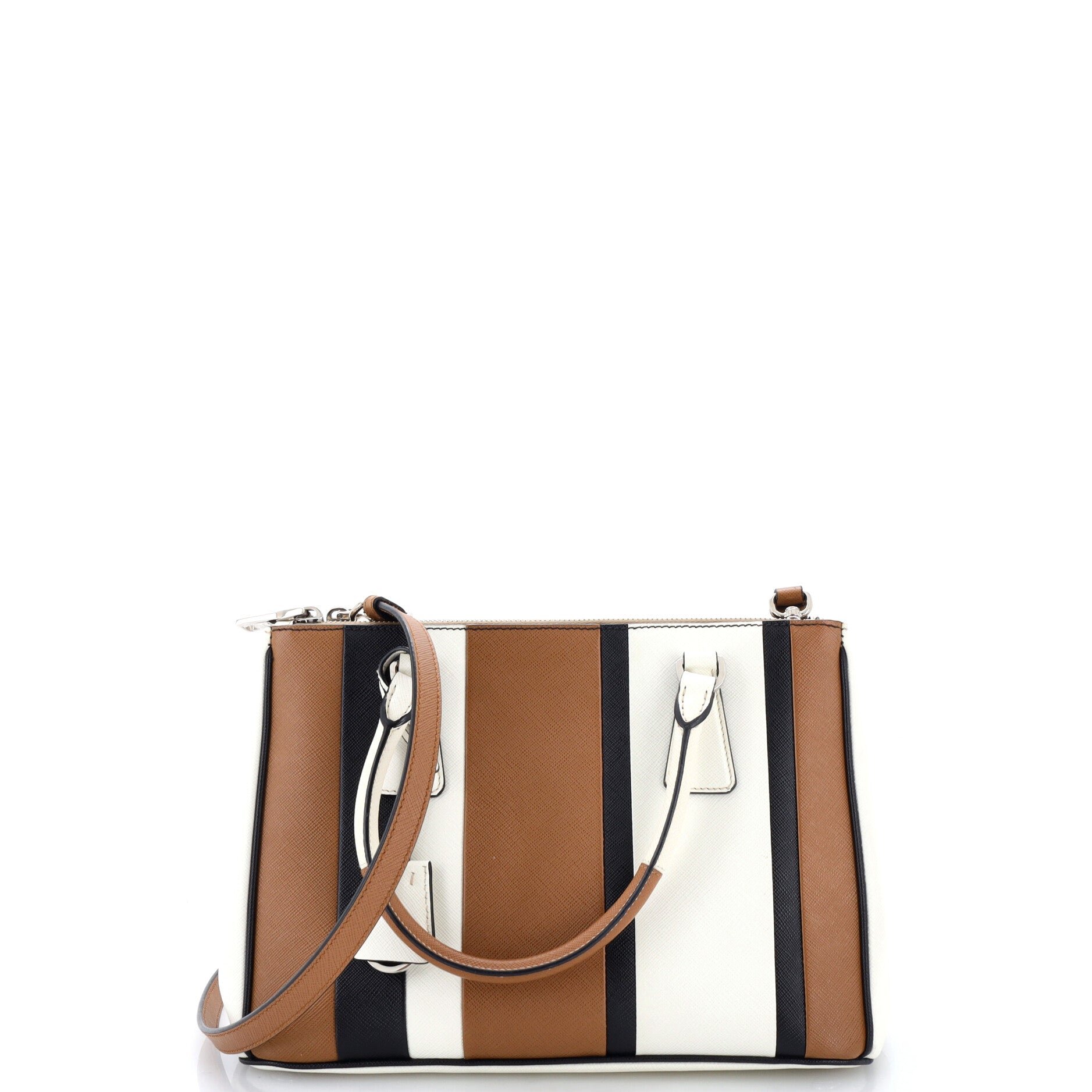 Double Zip Lux Tote Striped Saffiano Leather Small