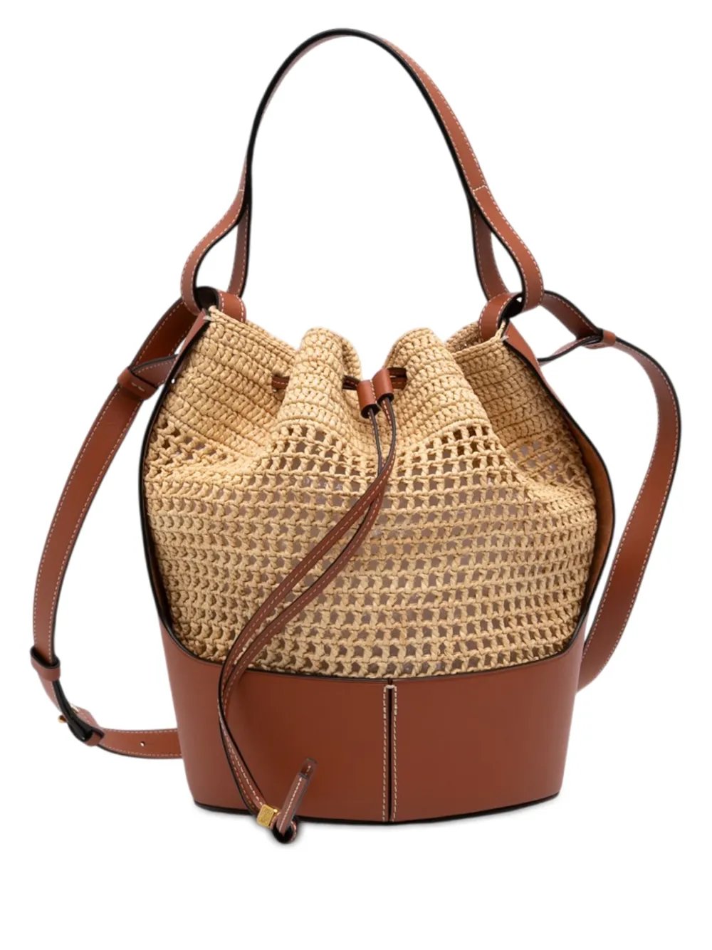 2020 Small Raffia and Calfskin Balloon Bucket Bag satchel