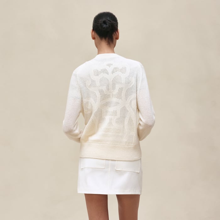 Blanc Naturel "l'Enseigne Du Sellier" Buttoned Cashmere Cardigan