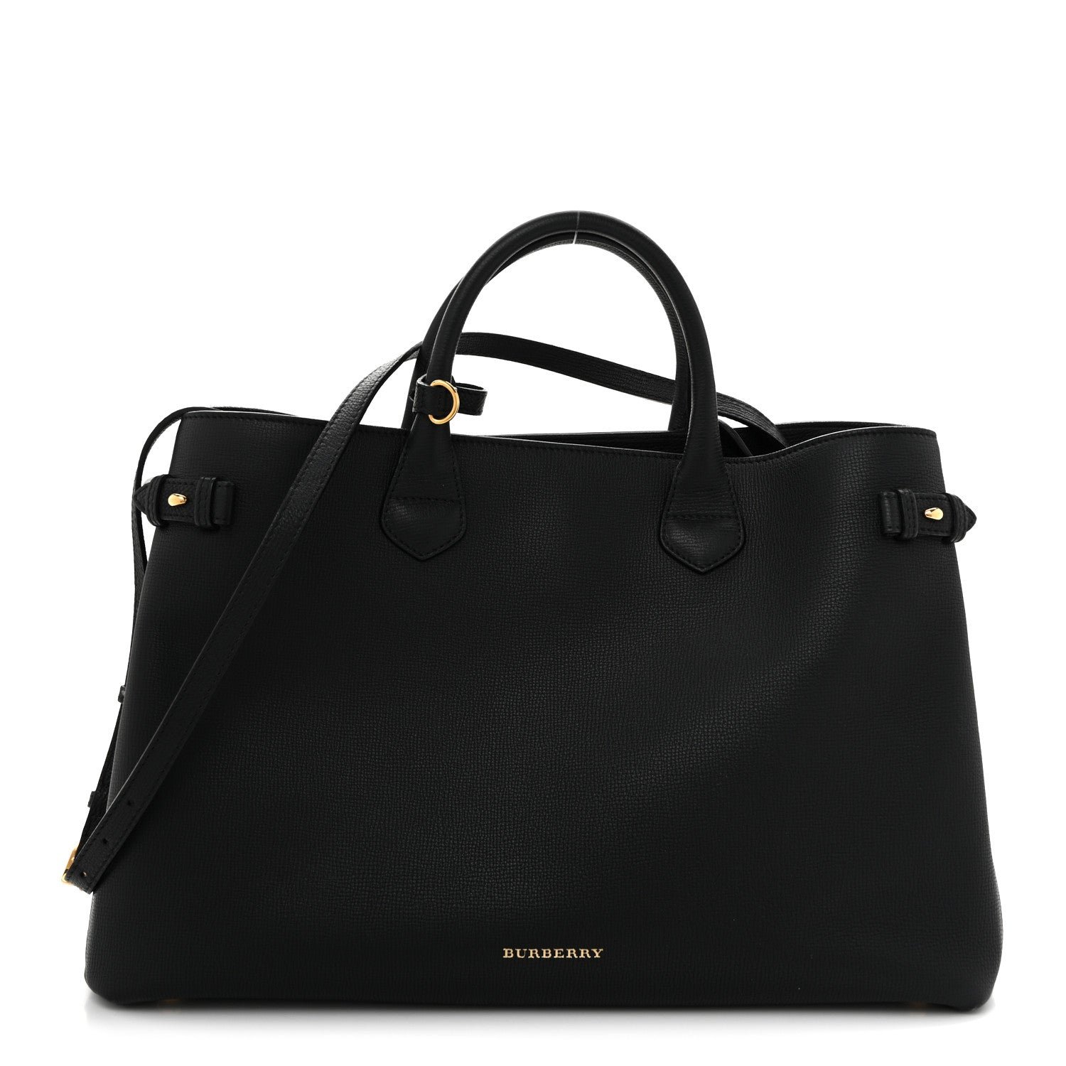 Burberry Grainy Calfskin House Check Large Banner Tote Black