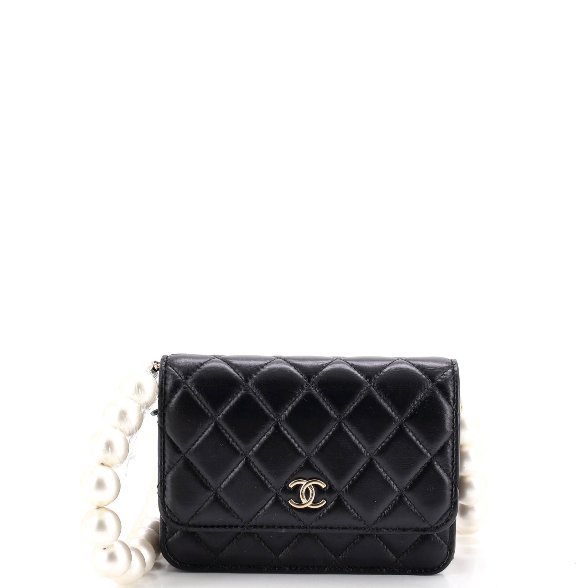 Pearl Strap CC Wallet on Chain Quilted Calfskin Mini