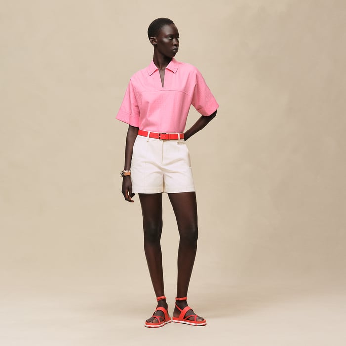 Rose Bonbon Cropped Polo Blouse
