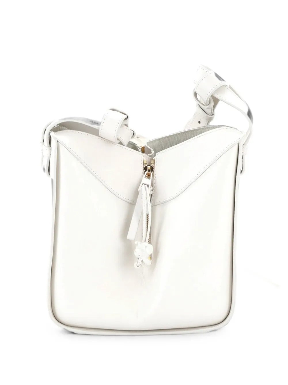 Monochrome Hammock Bag Leather with Logo Jacquard Strap Compact crossbody bag